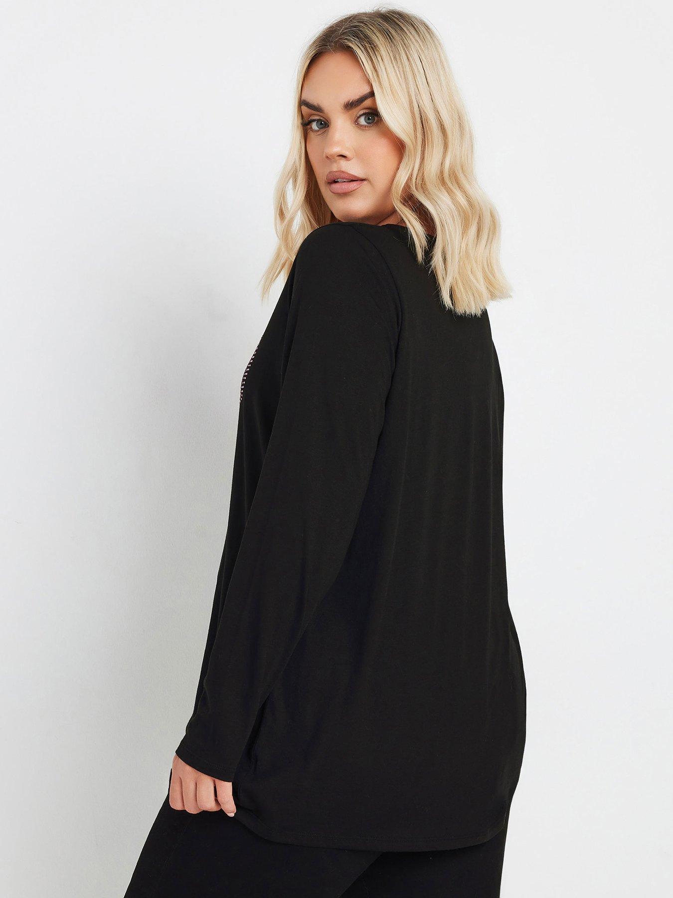 Image 2 of 4 of Yours Curve Diamante Bow Long Sleeve Top - Black