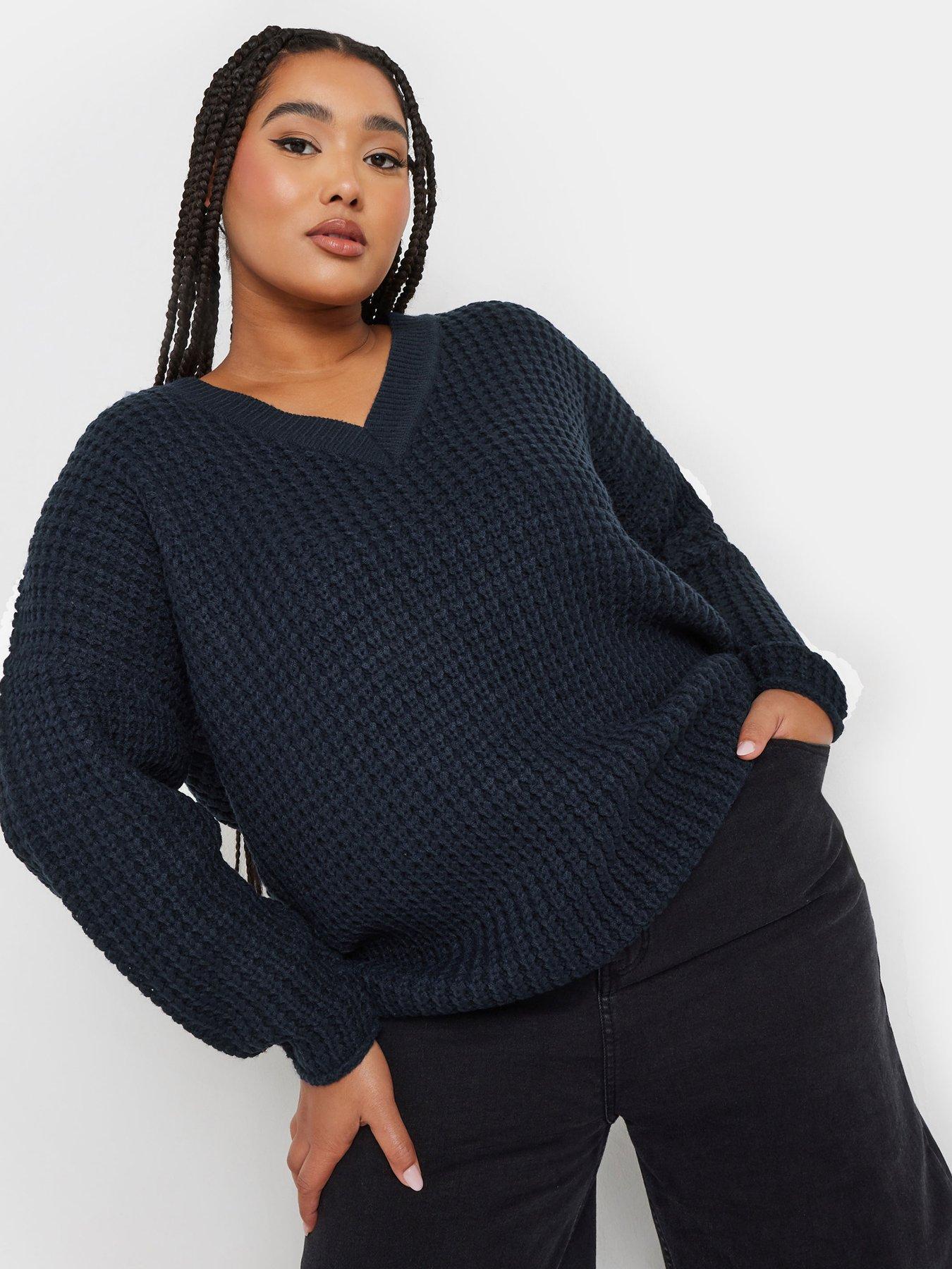 undefined Curve V Neck Waffle Jumper - Blue