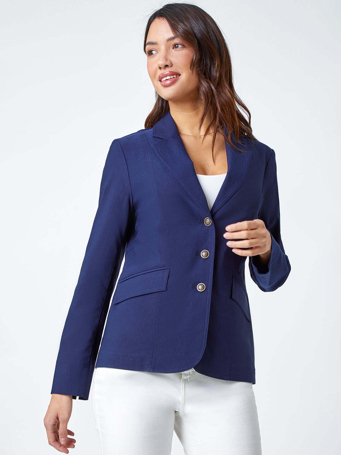 undefined Button Detail Stretch Blazer - Navy