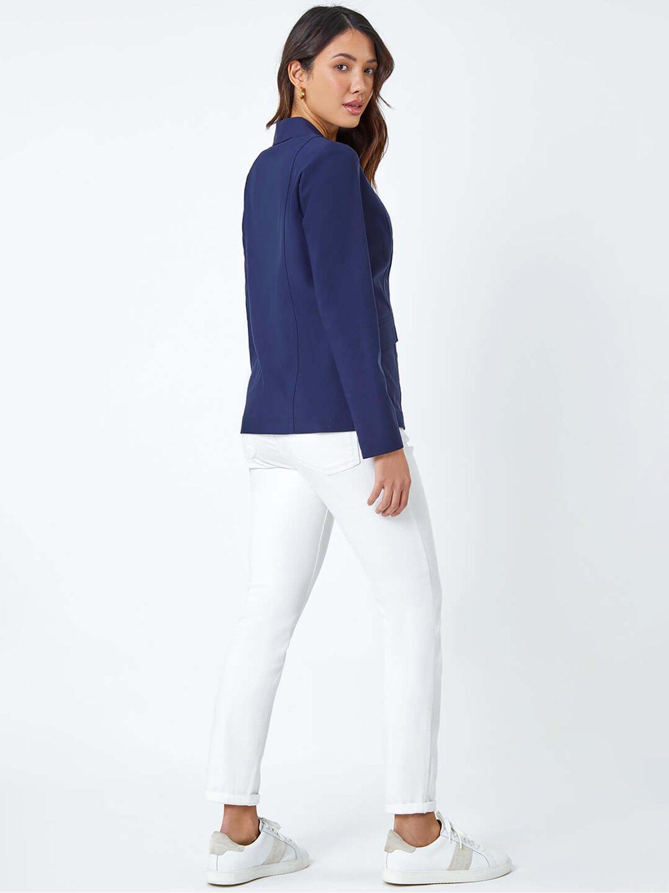 Image 2 of 5 of Roman Button Detail Stretch Blazer - Navy
