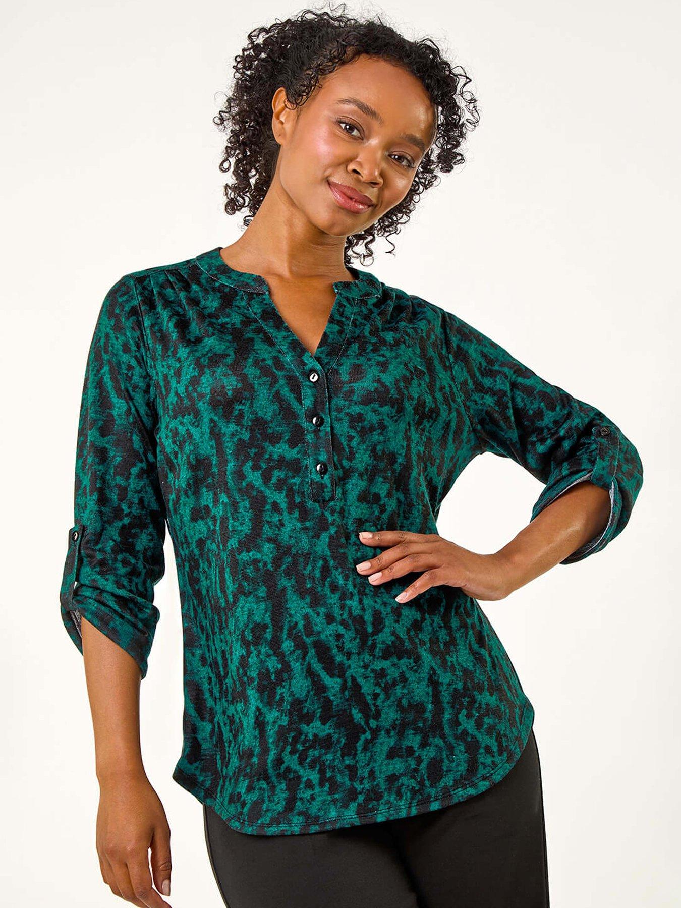 Roman Petite Floral Button Detail Top - Green
