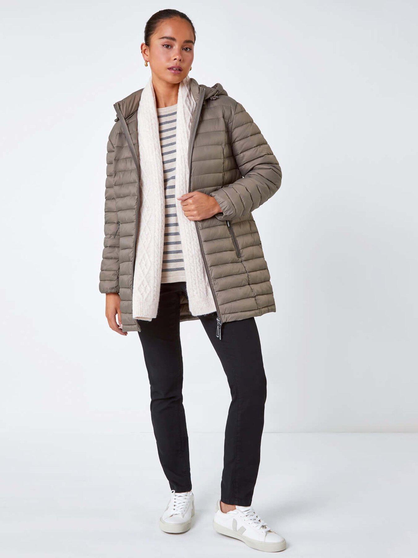 Roman Women's Taupe Petite Metallic Finish Quilted Puffer Coat In | Size: 16 - Image 2