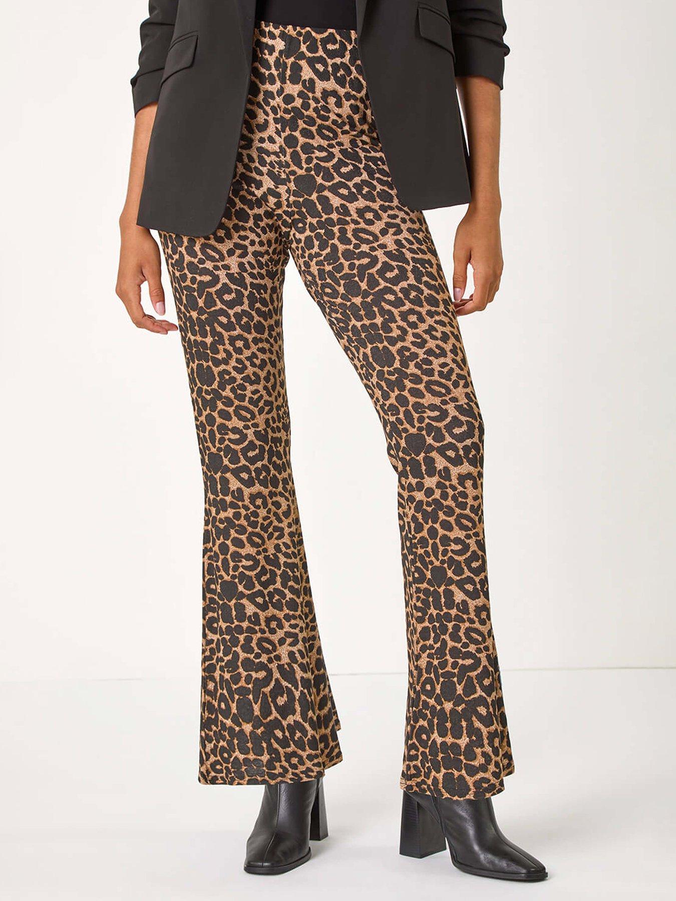 Roman Animal Print Flare Stretch Trouser - Natural