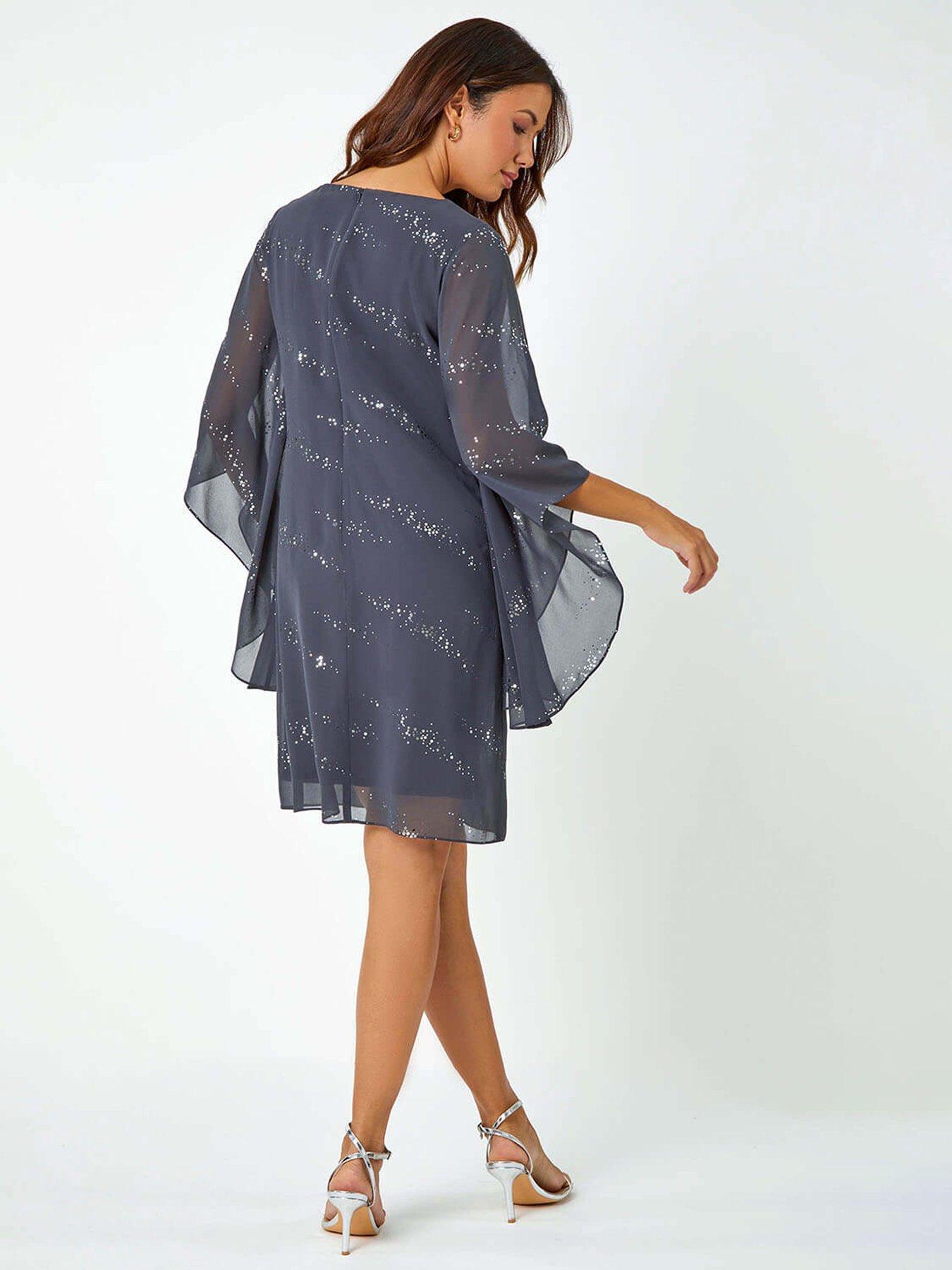 Roman Sequin Embellished Asymmetric Overlay Dress - Grey | Very