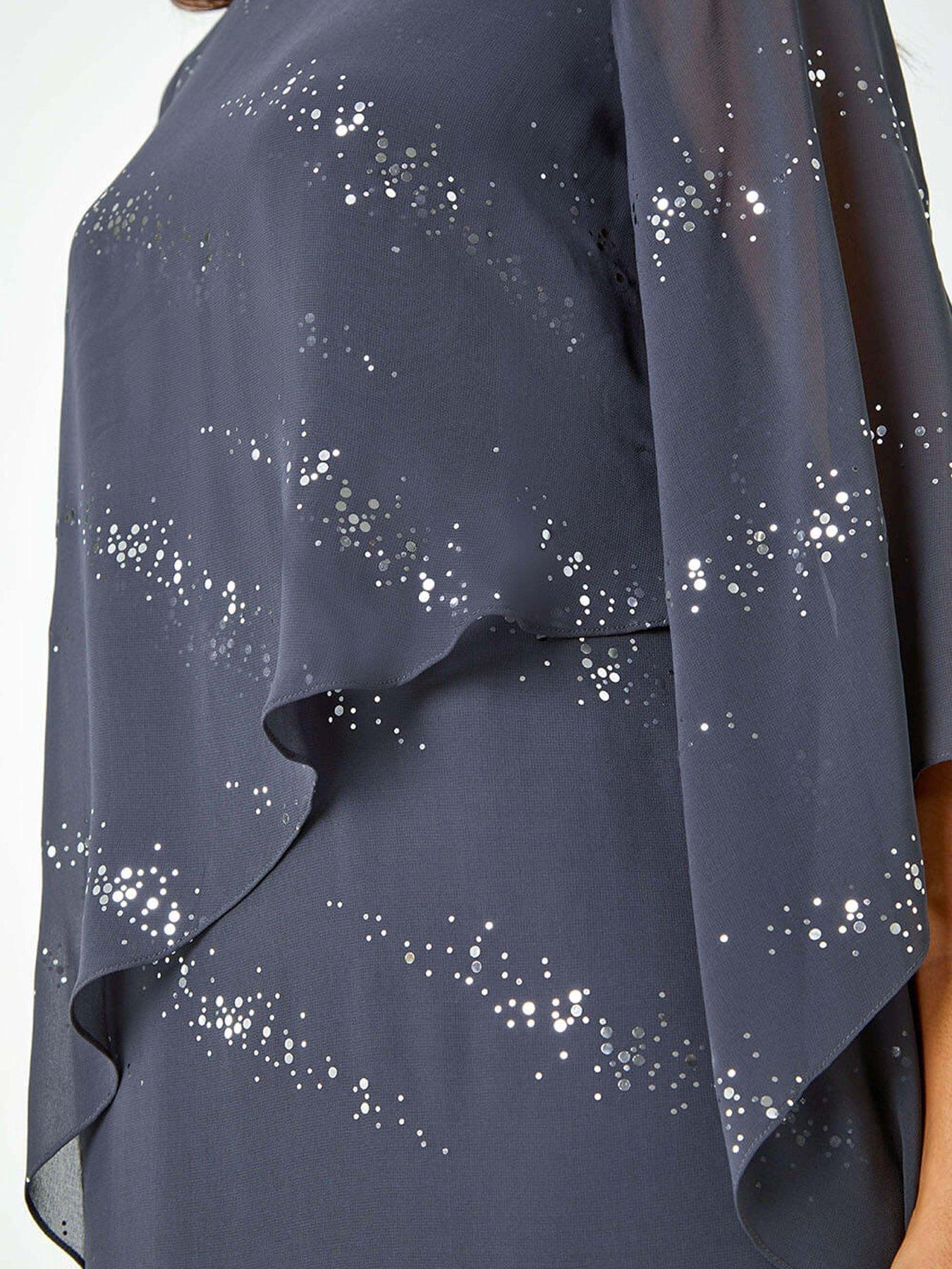 Roman Sequin Embellished Asymmetric Overlay Dress - Grey | Very