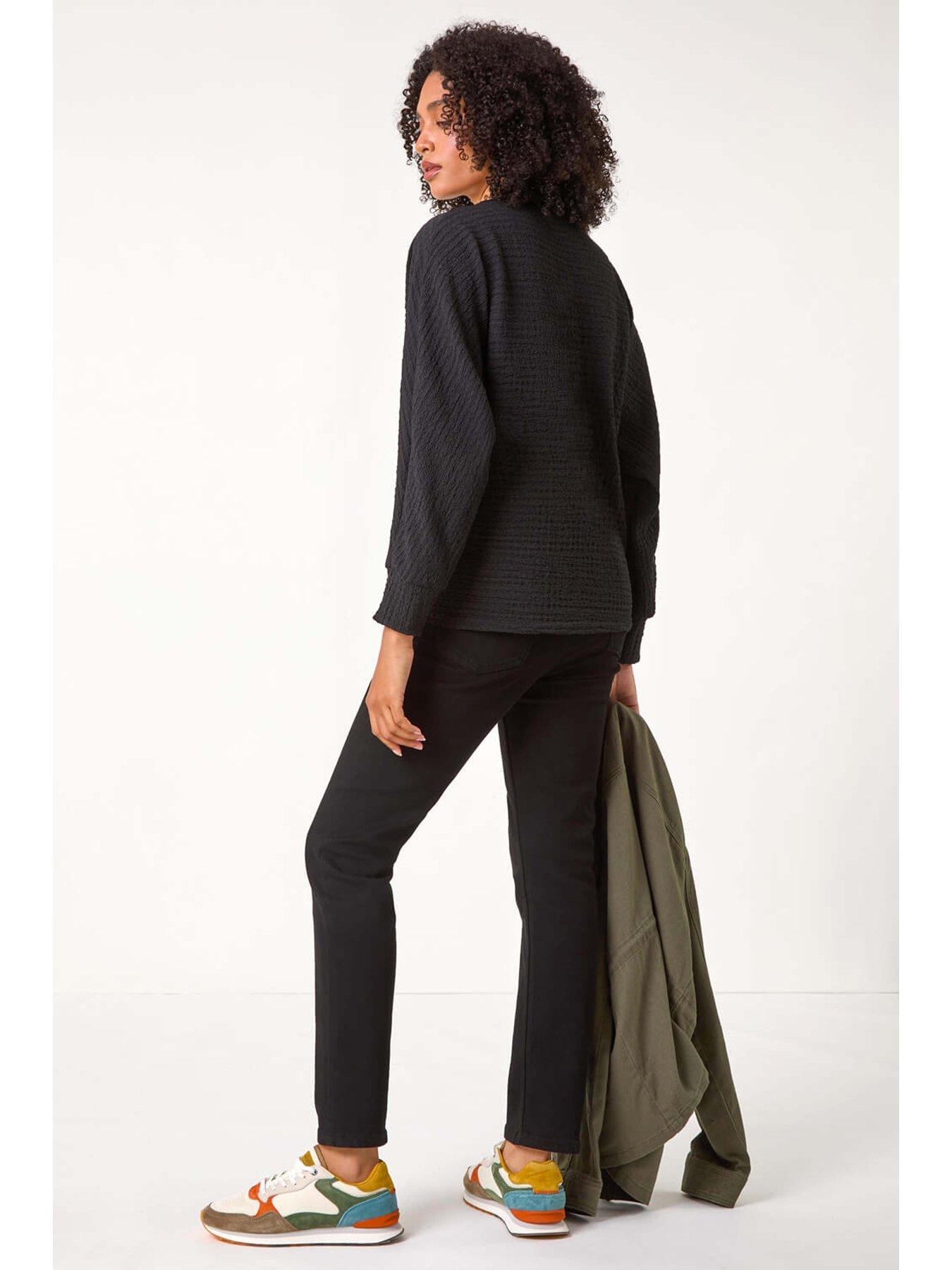 Image 2 of 5 of Roman Plain Long Sleeve Textured Jersey Top - Black
