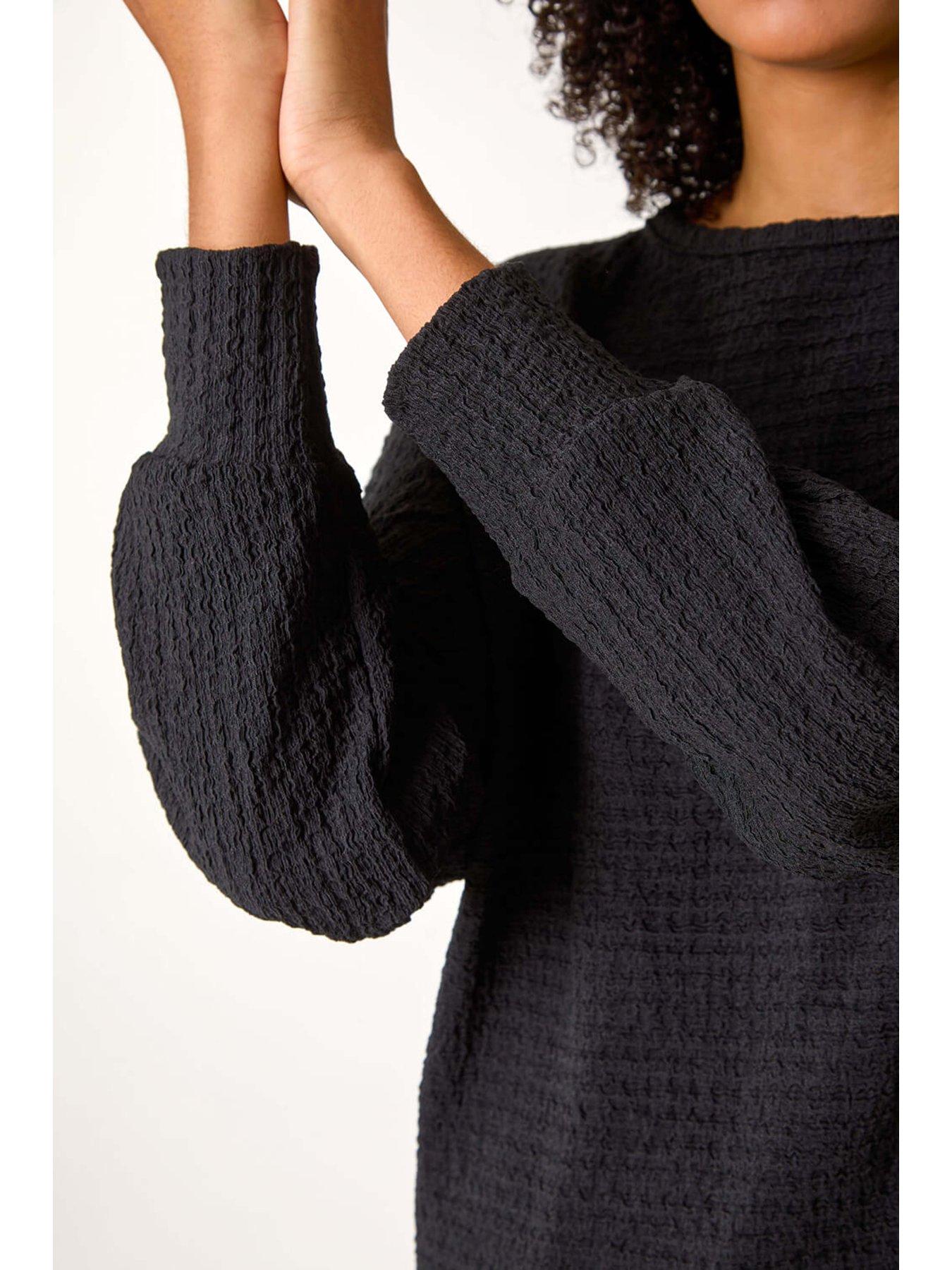 Image 5 of 5 of Roman Plain Long Sleeve Textured Jersey Top - Black