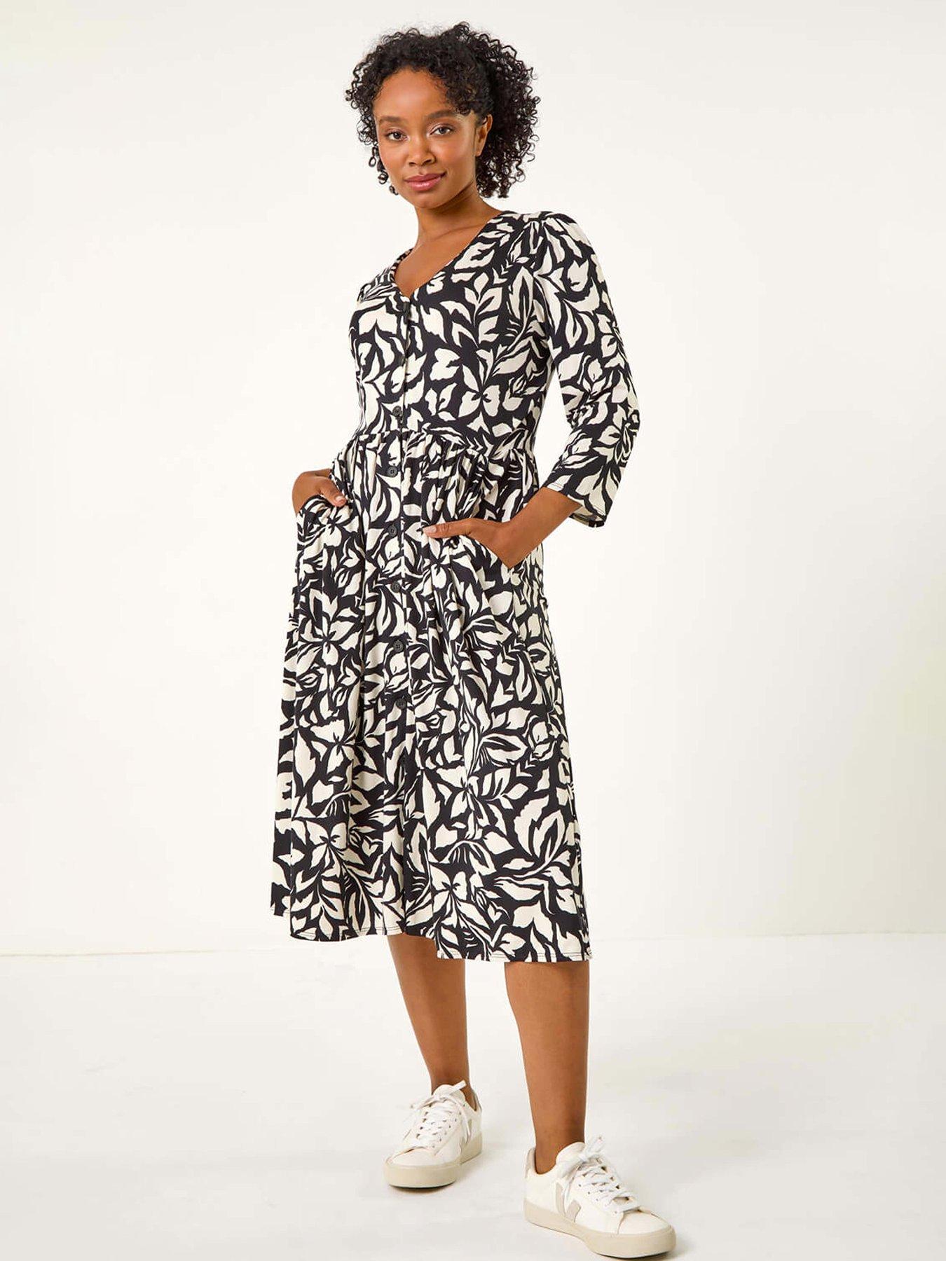 Roman Petite Floral Buttoned Dress Black Very