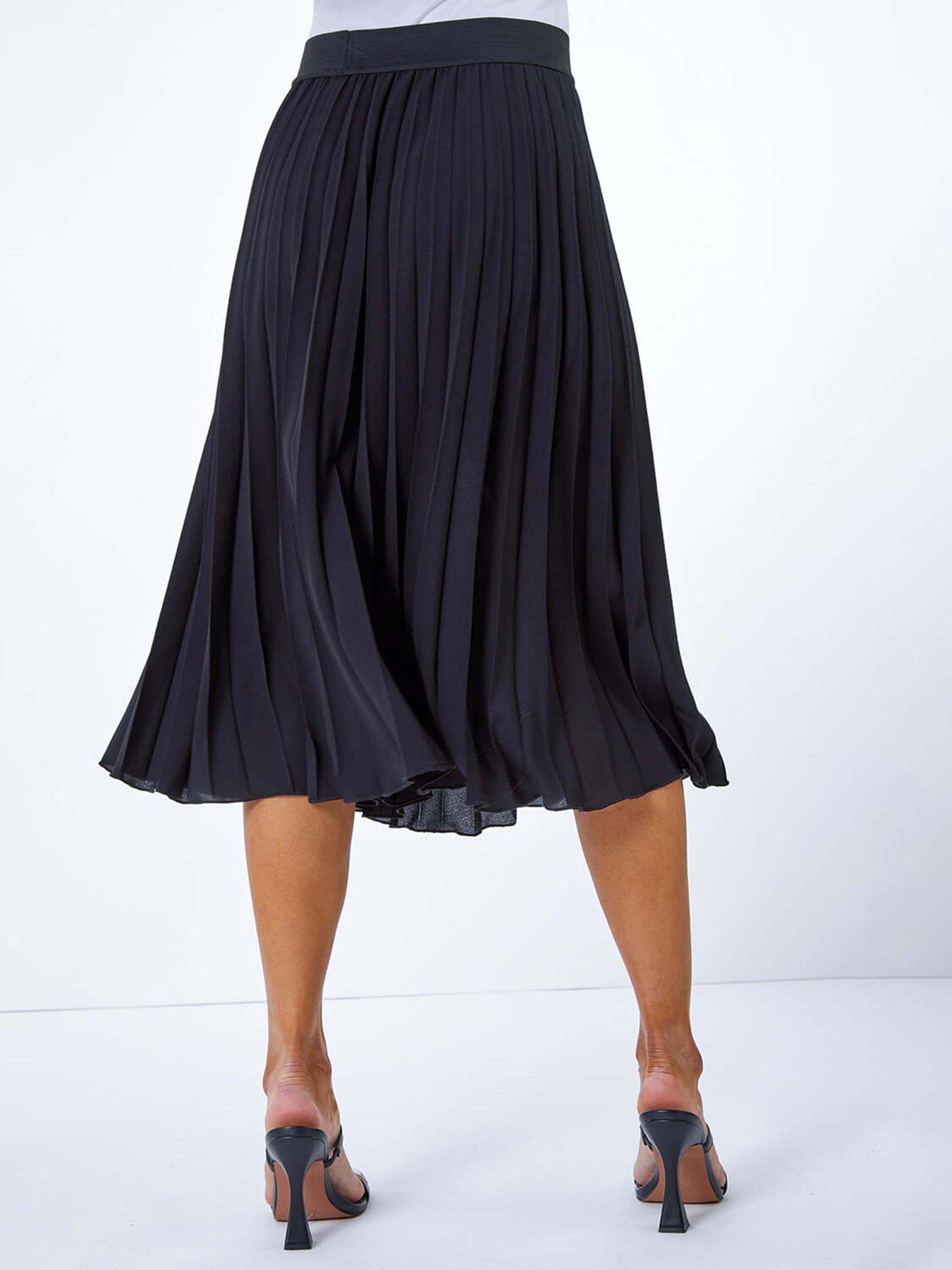 Roman Petite Pleated Elastic Waist Midi Skirt Black Very