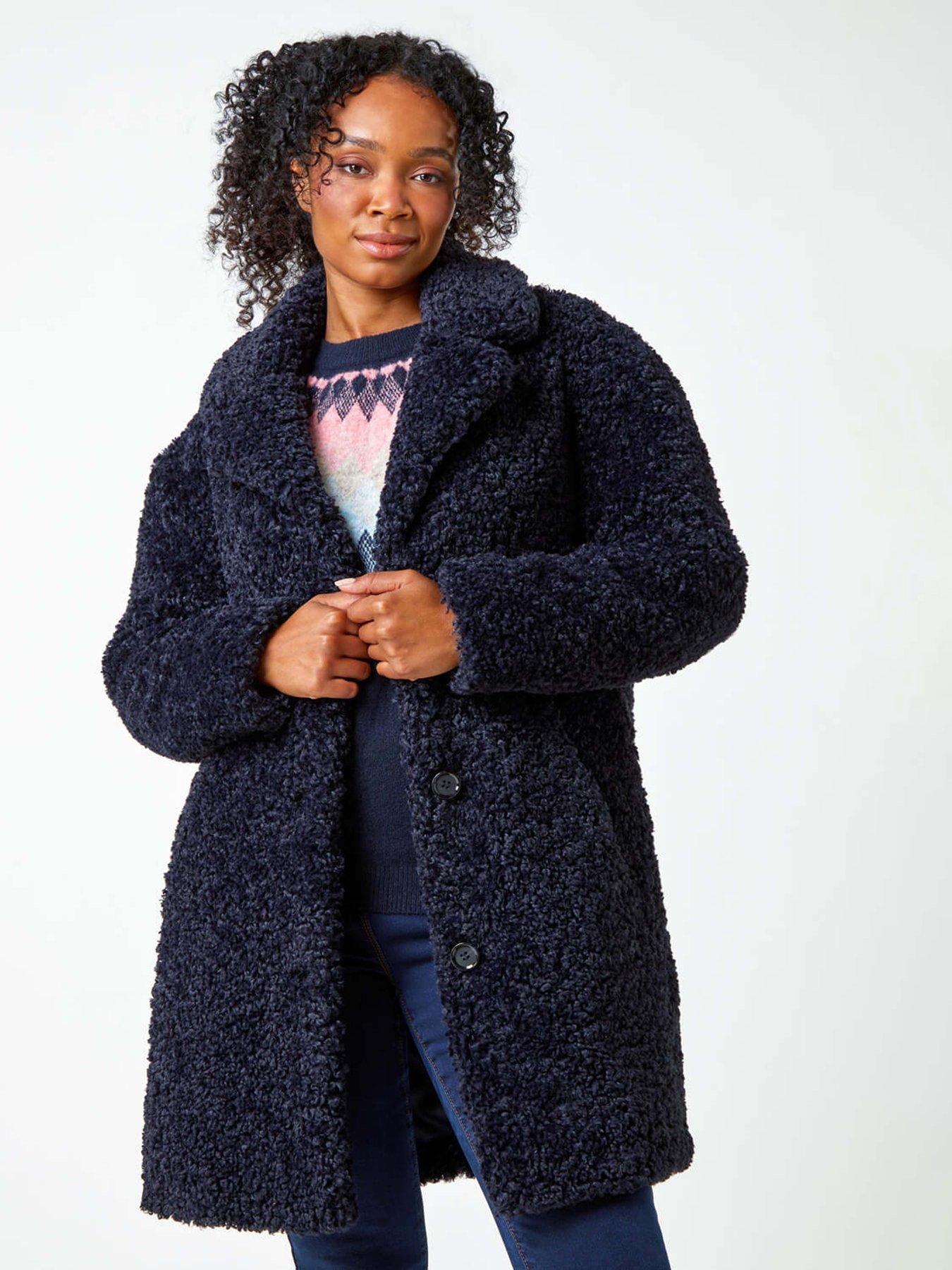 Roman Petite Longline Teddy Coat Navy Very