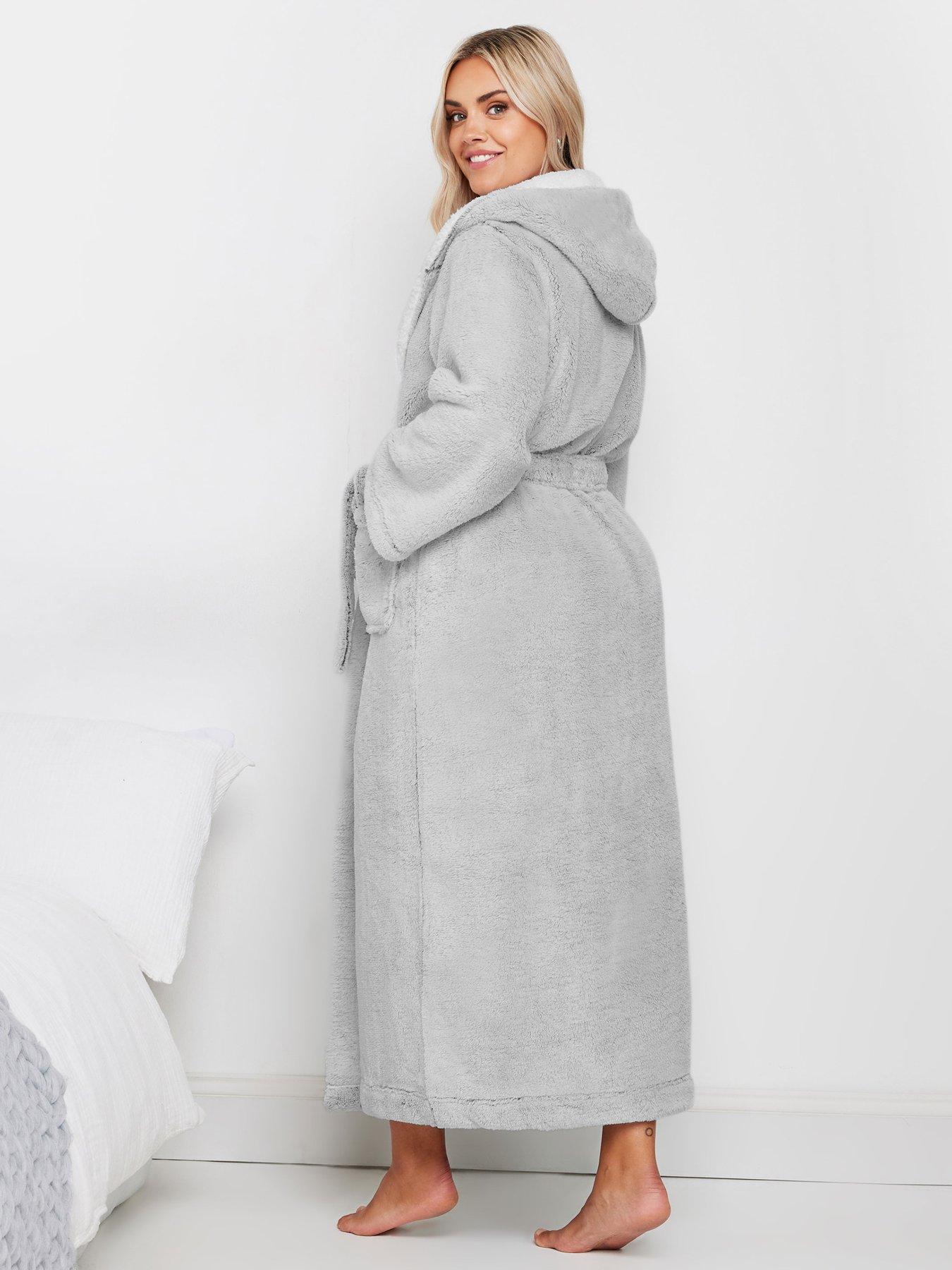Yours Curve Contrast Hooded Maxi Robe - Grey | Very