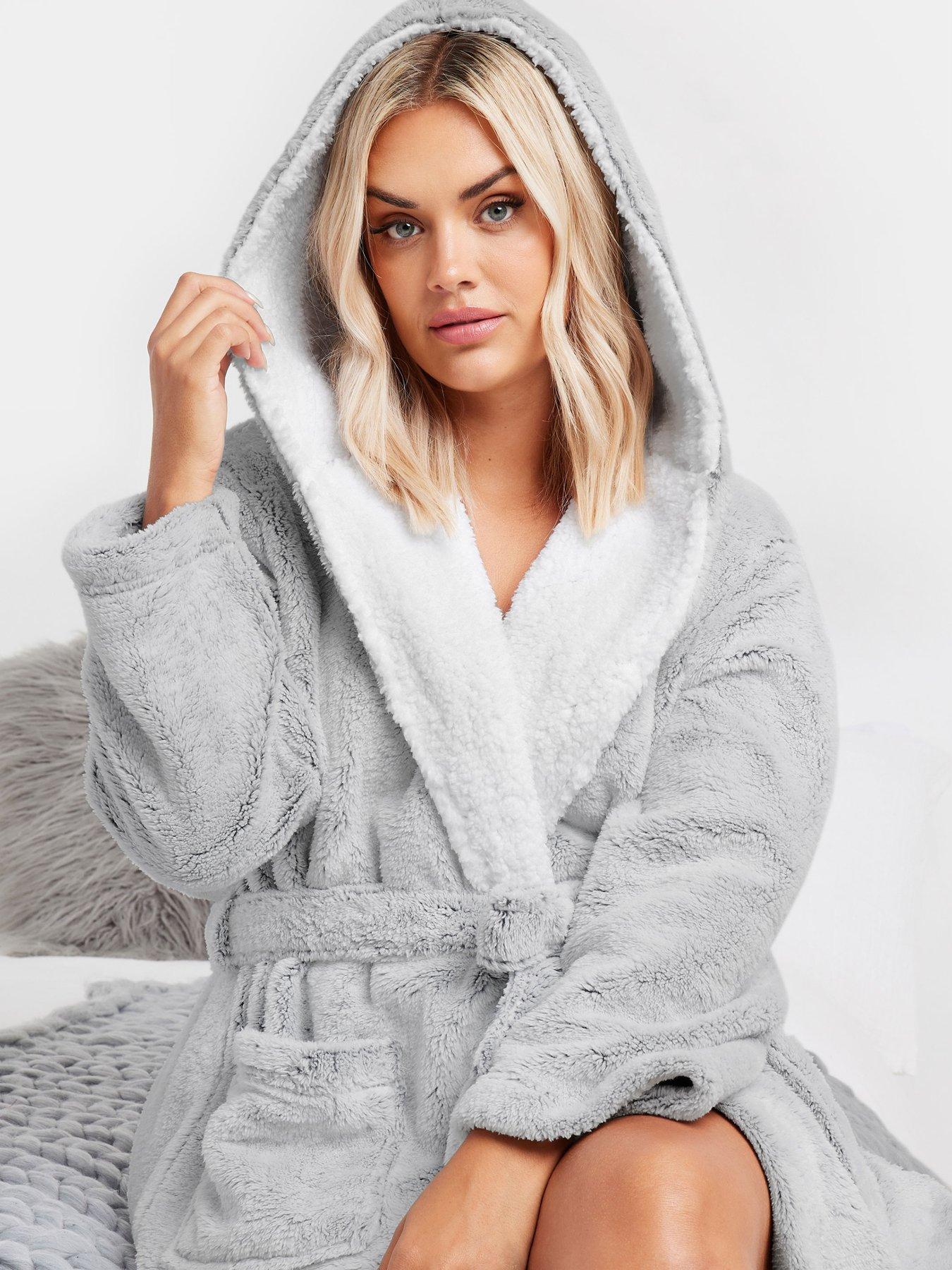 Yours Curve Contrast Hooded Maxi Robe - Grey | Very
