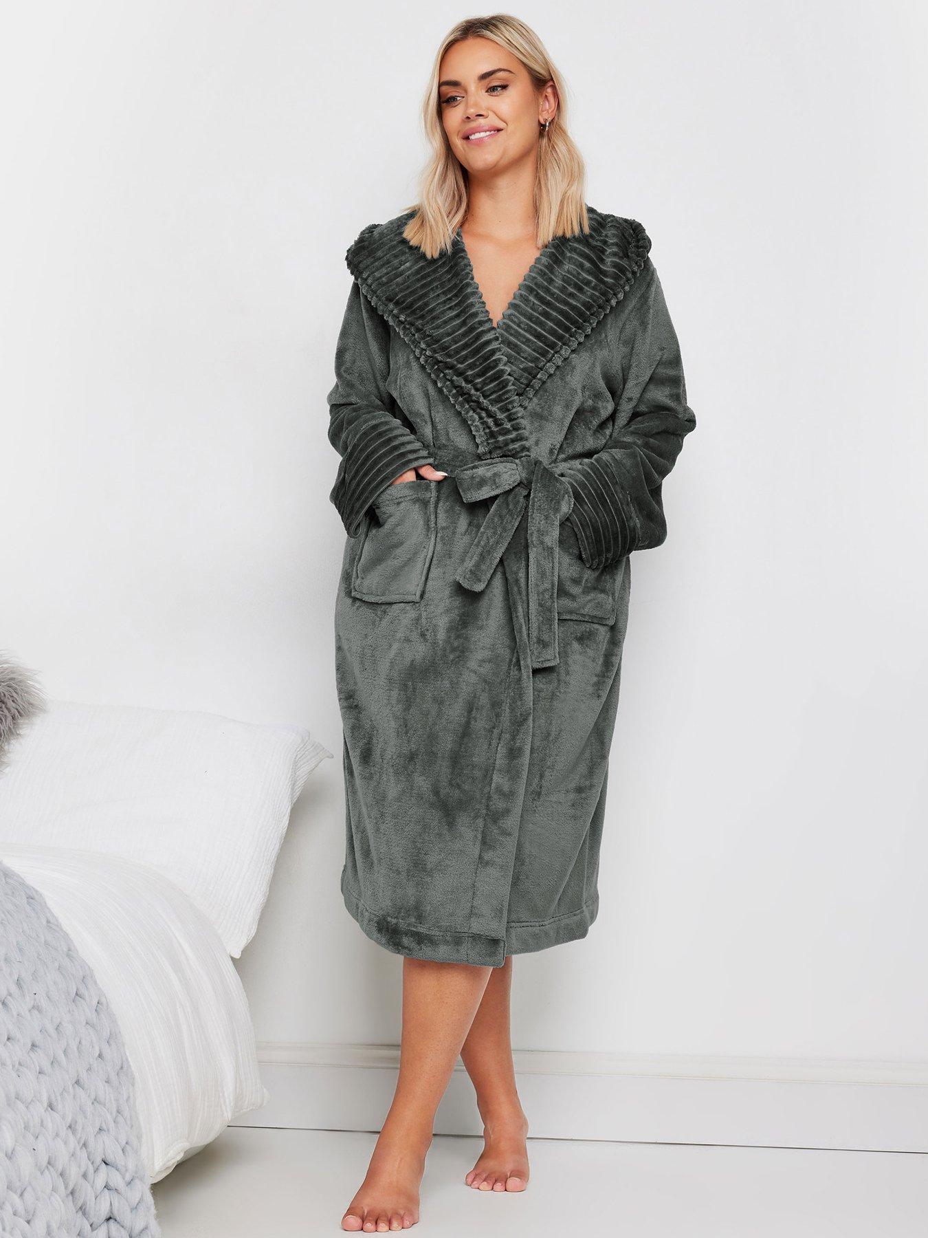 Image 1 of 4 of Yours Curve Rib Trim Hooded Robe - Grey