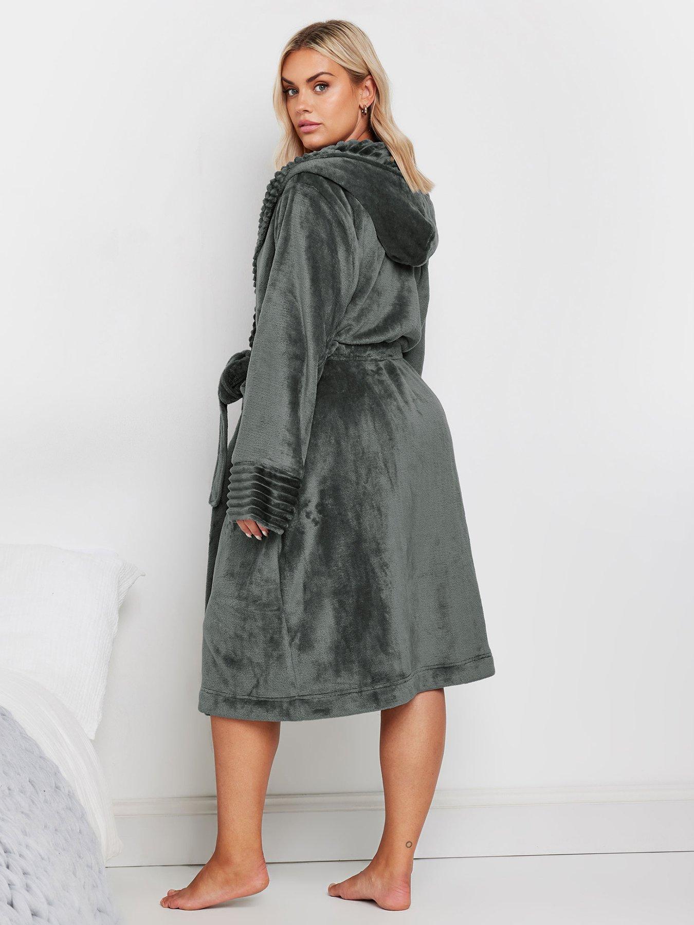 Image 2 of 4 of Yours Curve Rib Trim Hooded Robe - Grey
