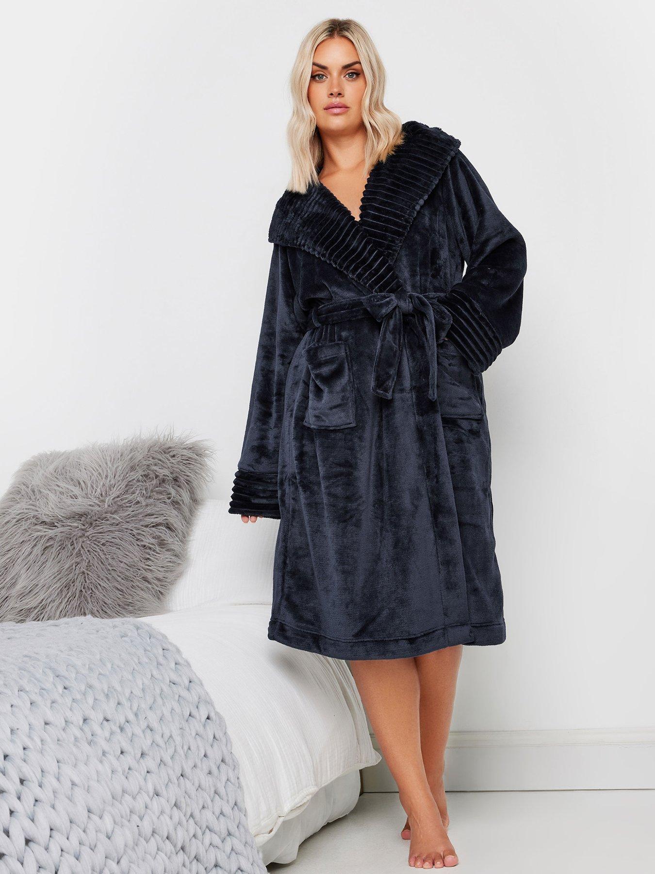 Yours Curve Star Honeycomb Hooded Robe - Grey