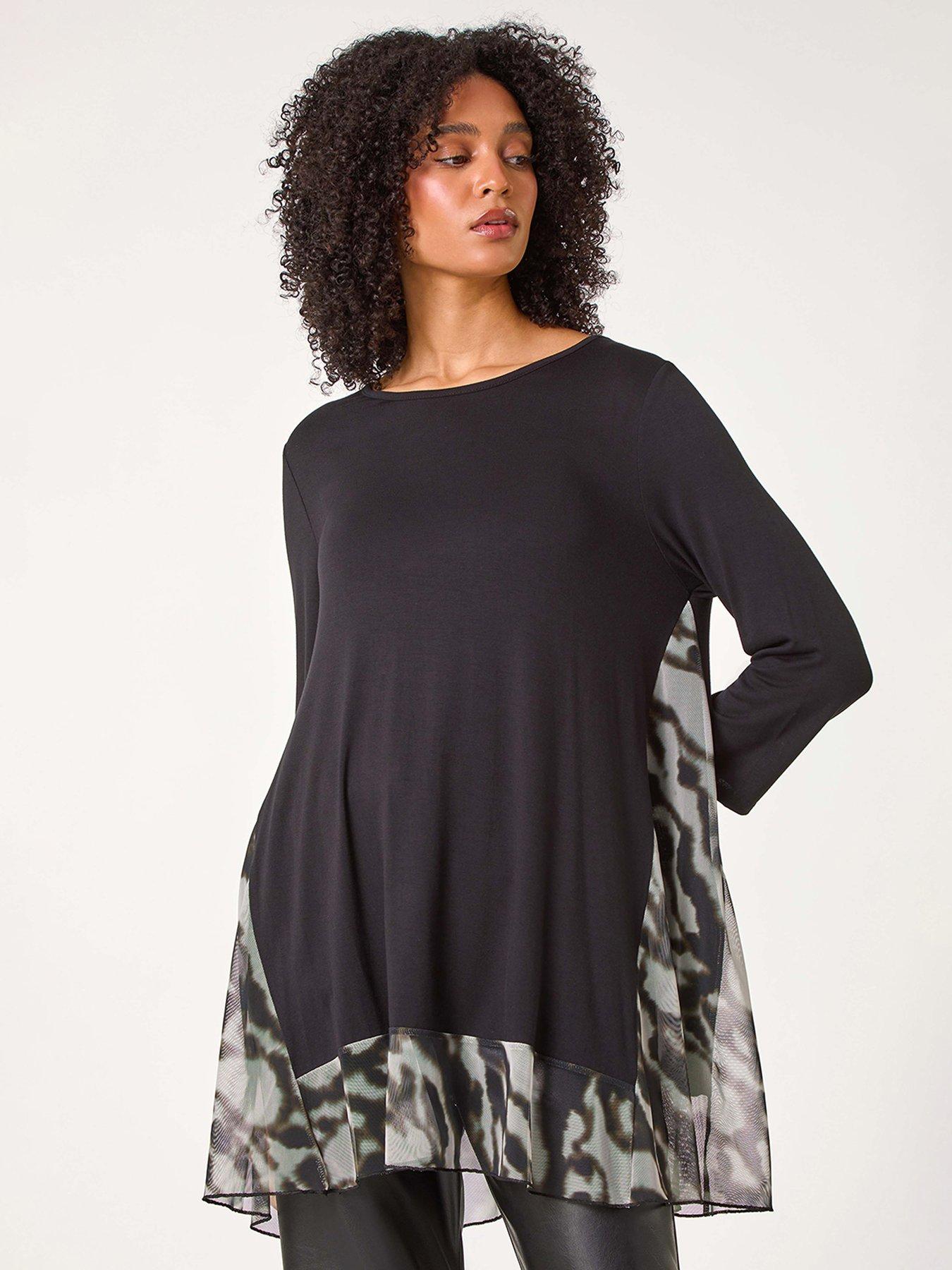 Roman Abstract Contrast Mesh Stretch Tunic - Grey | Very