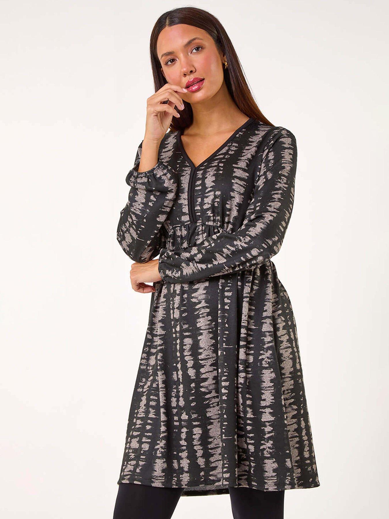 Roman Abstract Print Soft Knit Dress - Black