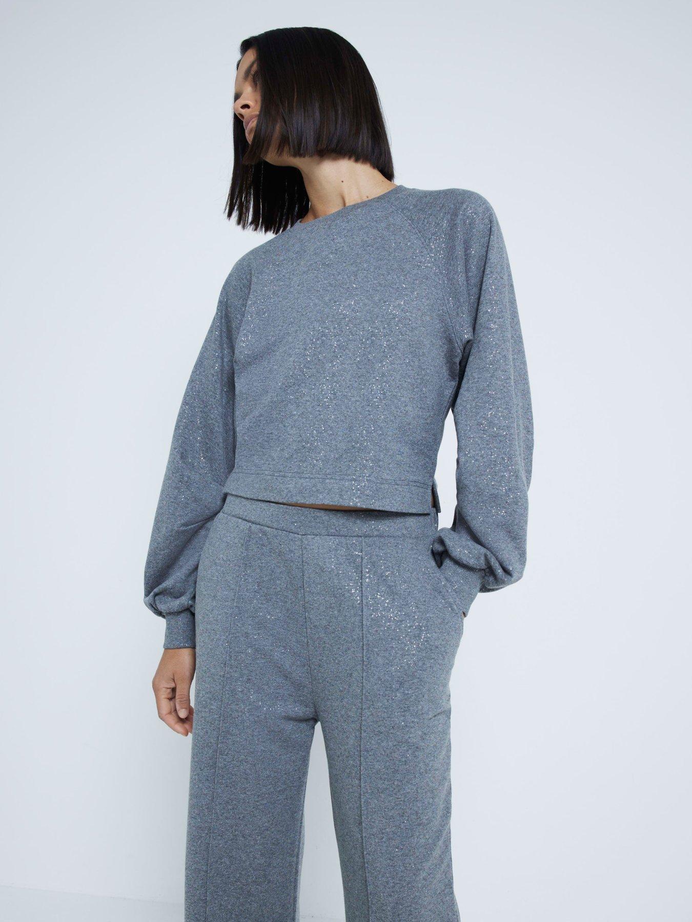 Image 2 of 4 of River Island Lurex Wide Leg Jogger - Grey
