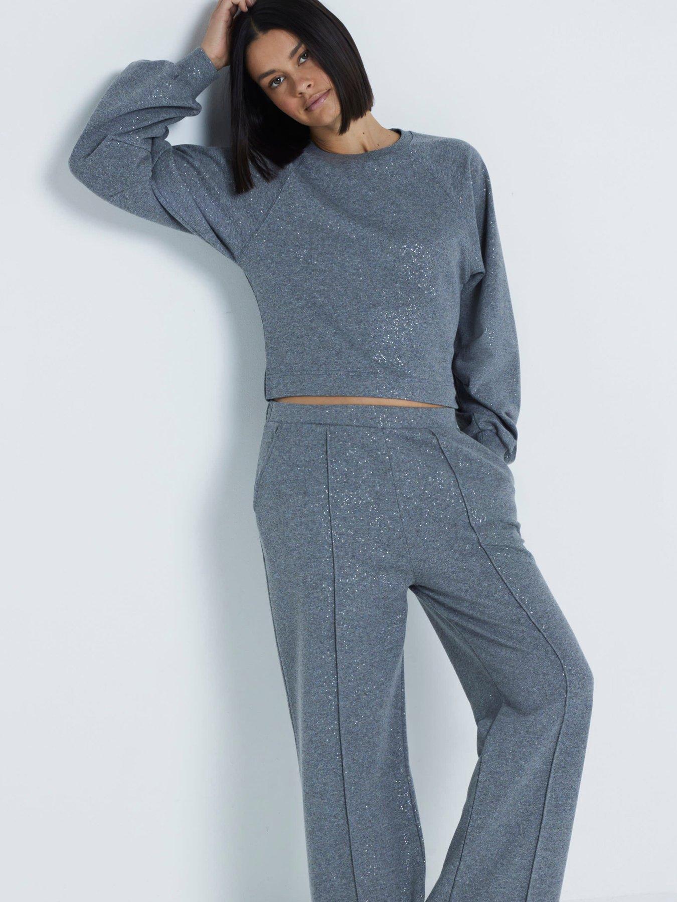 Image 3 of 4 of River Island Lurex Wide Leg Jogger - Grey
