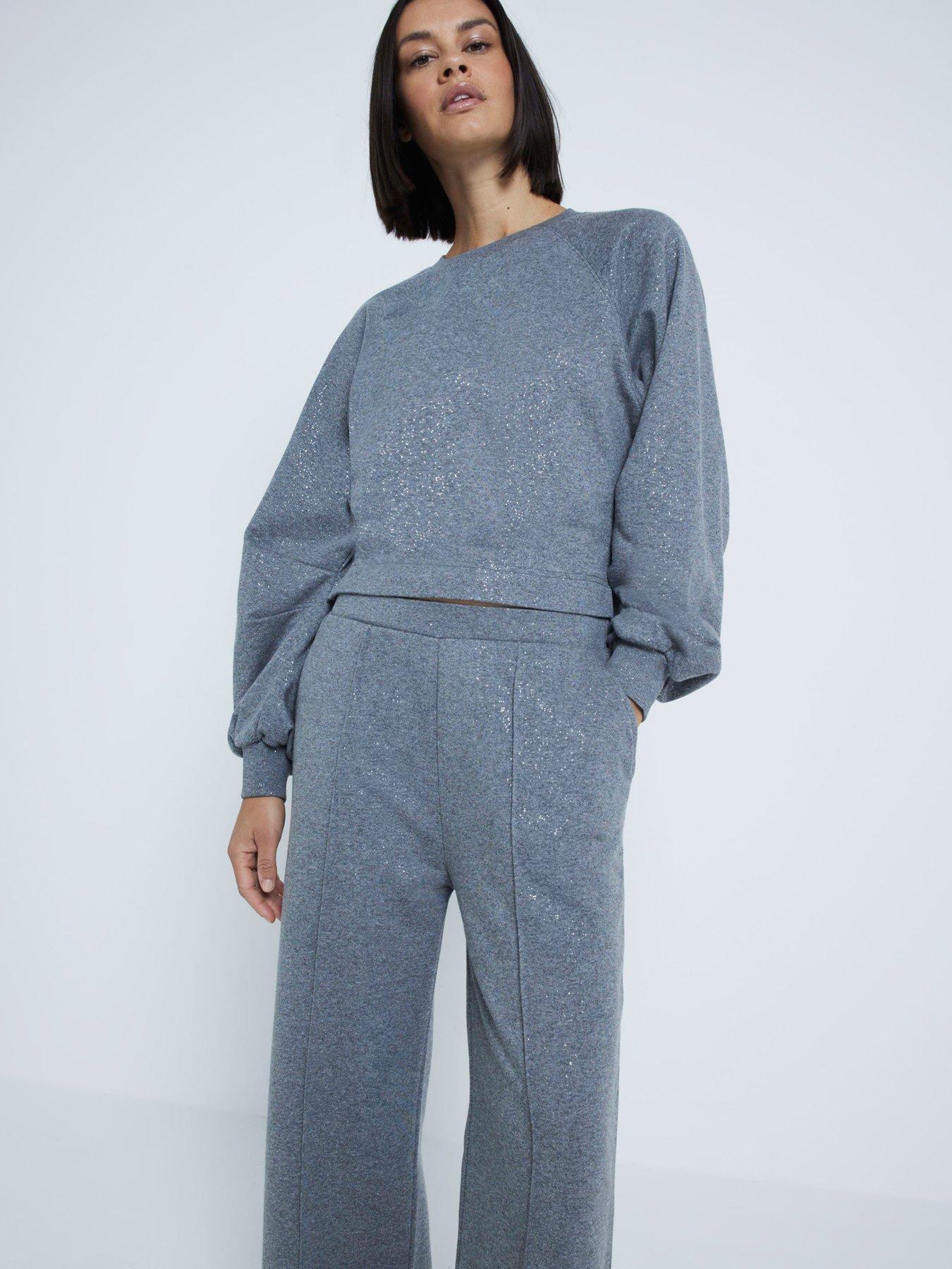 Image 4 of 4 of River Island Lurex Wide Leg Jogger - Grey