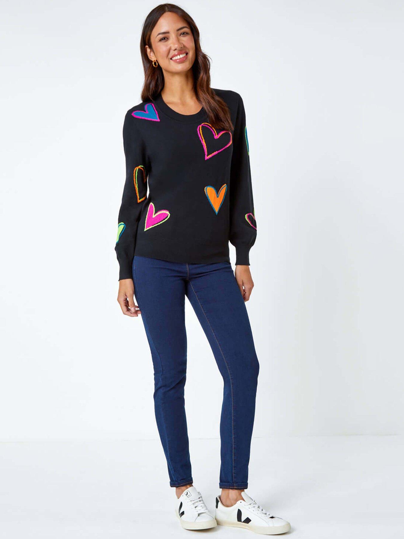 Roman Heart Print Knitted Jumper - Black