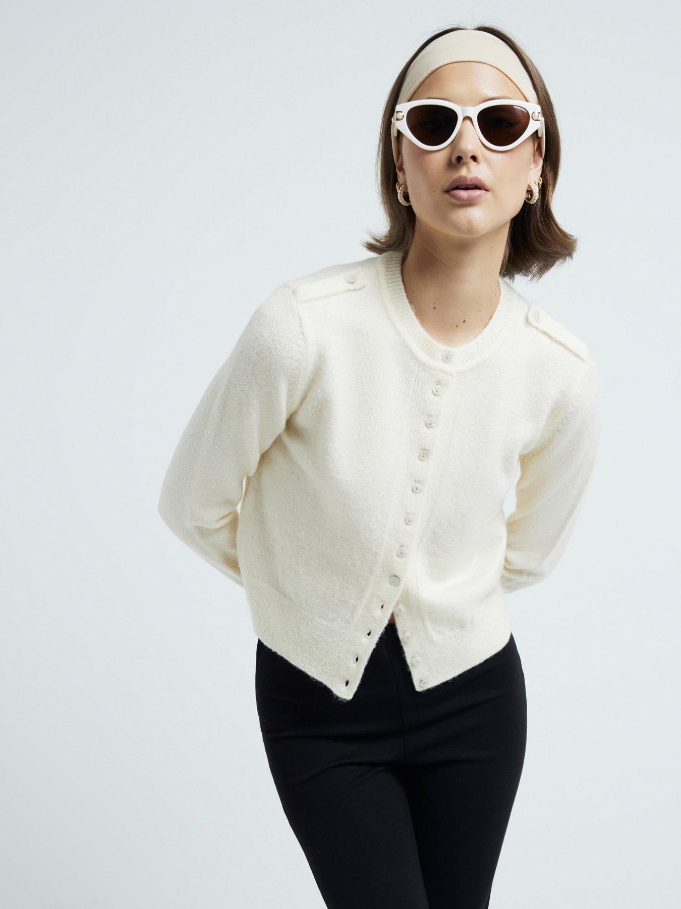 river island neat button cardigan - light yellow