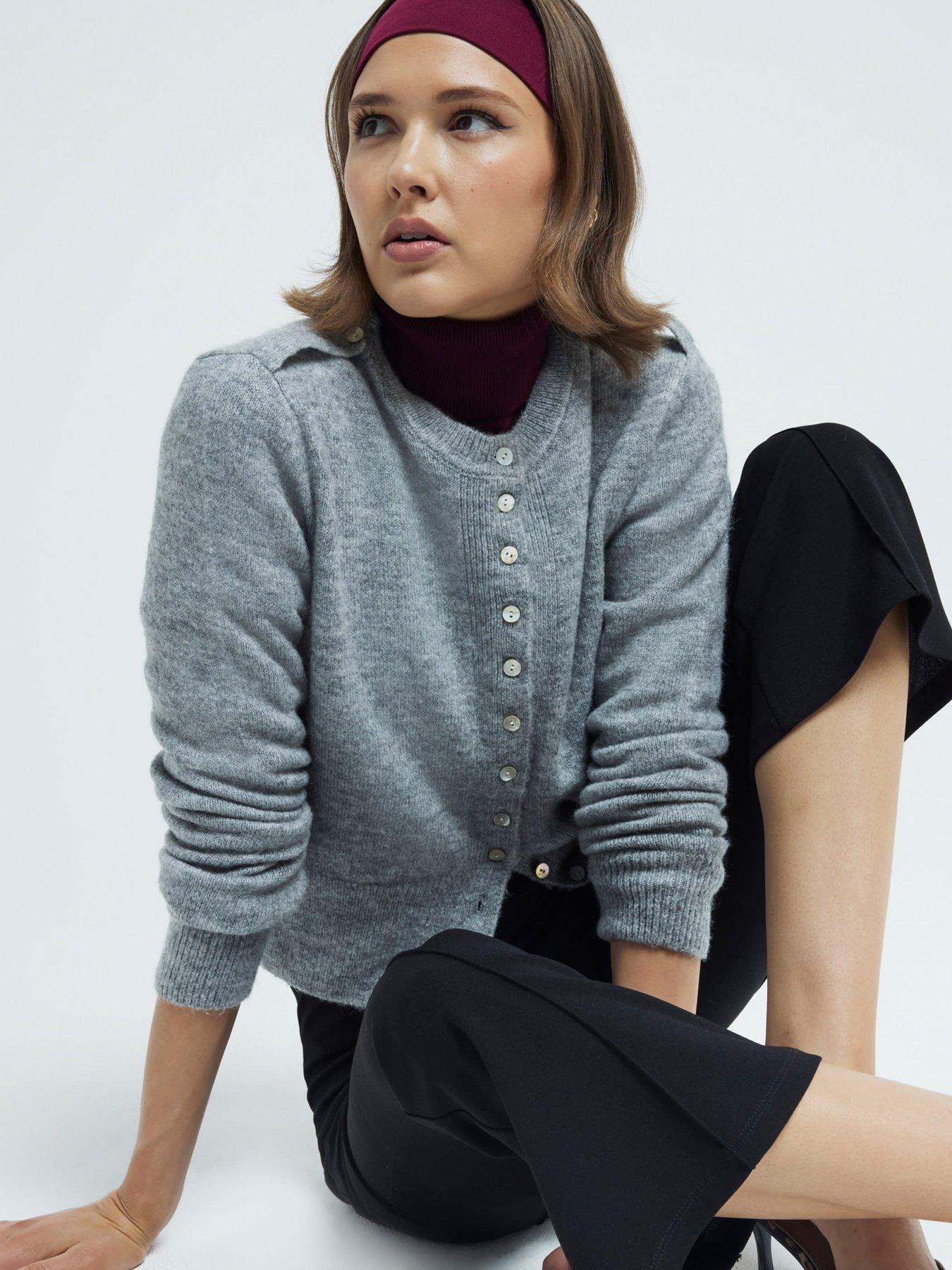 undefined Neat Button Cardigan - Marl Grey