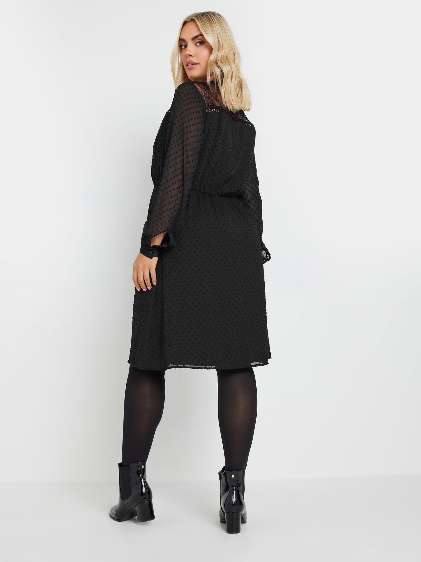 Image 2 of 4 of Yours Curve Lace Dobby Mesh Dress - Black