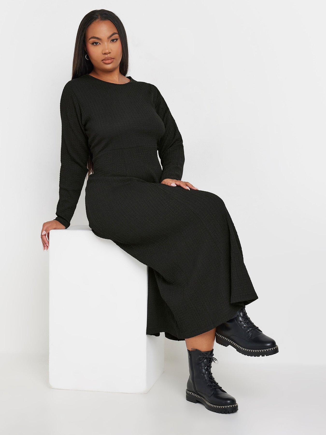 Yours Curve Textured Flared Maxi Dress - Black