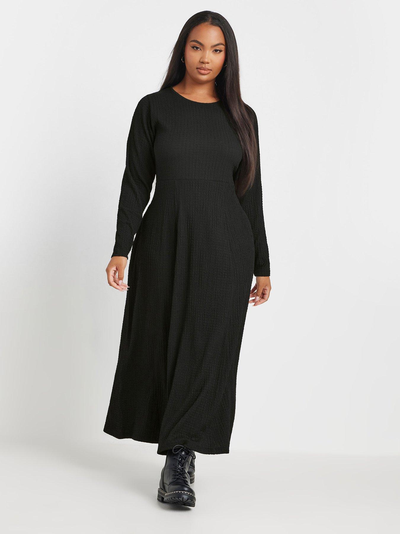 Yours Curve Textured Flared Maxi Dress - Black | Very