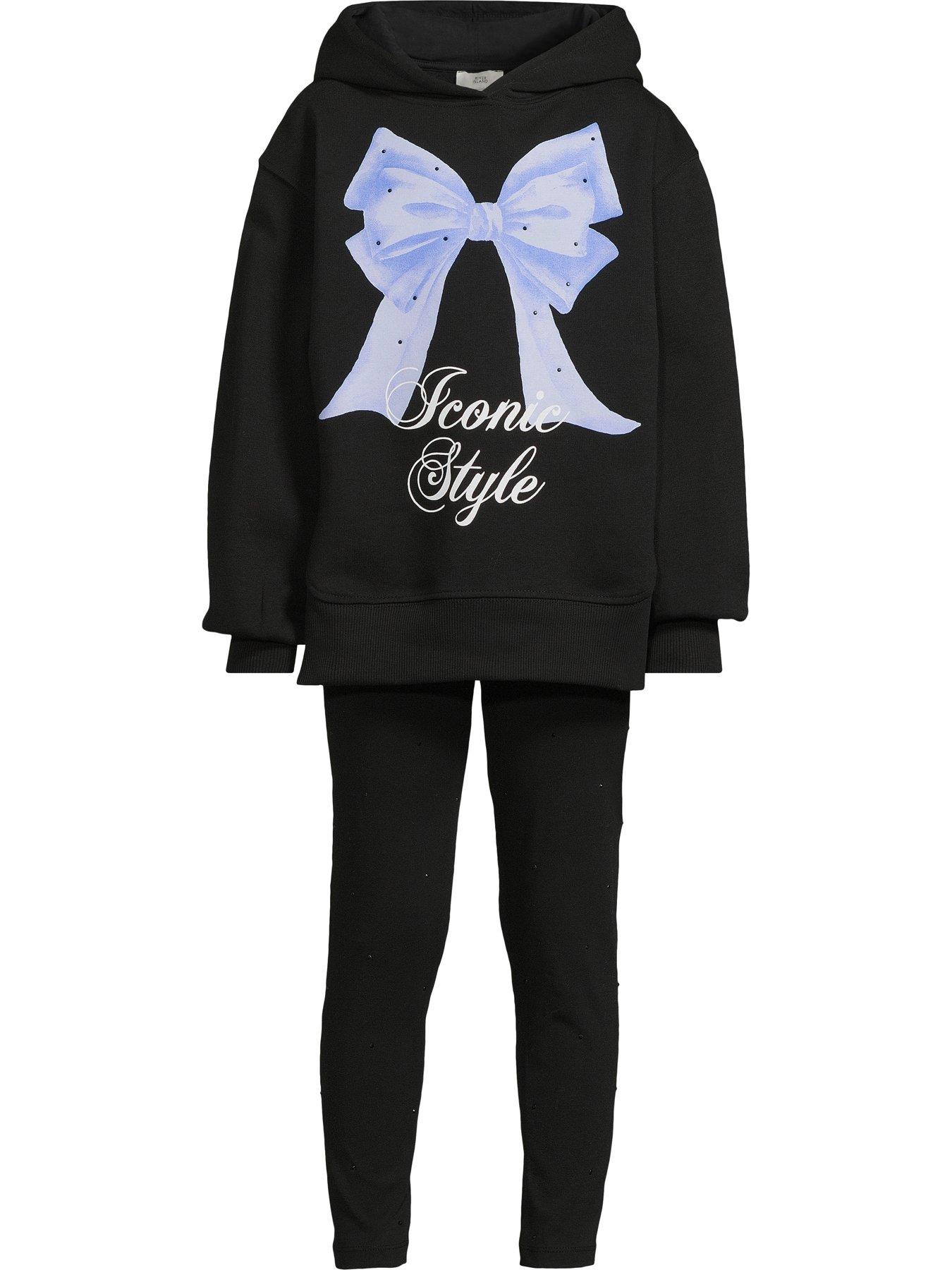 undefined Girls Bow Graphic Hoodie Set - Black