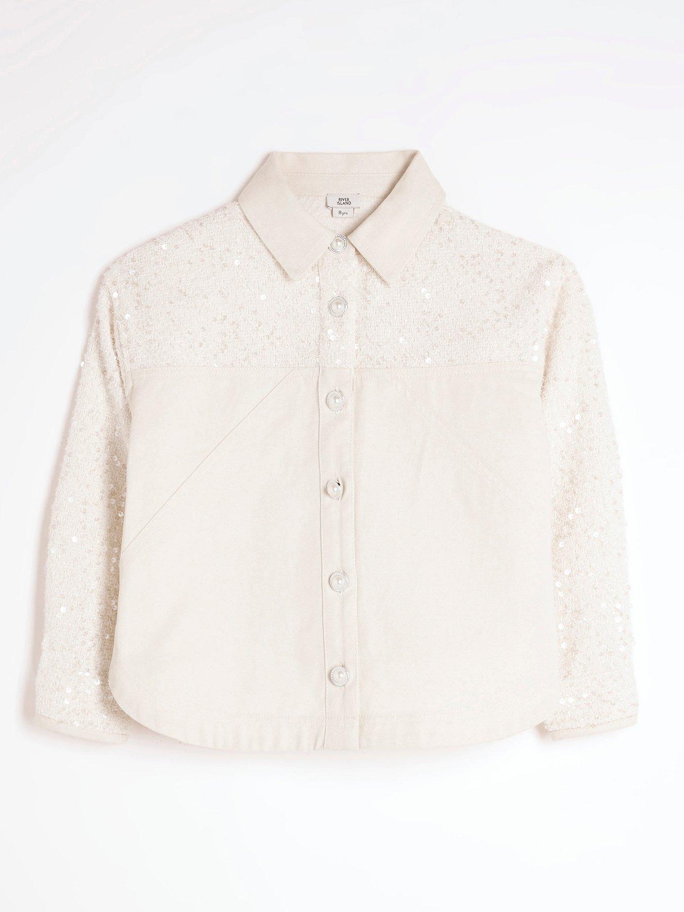undefined Girls Twill Sequin Shacket - Cream