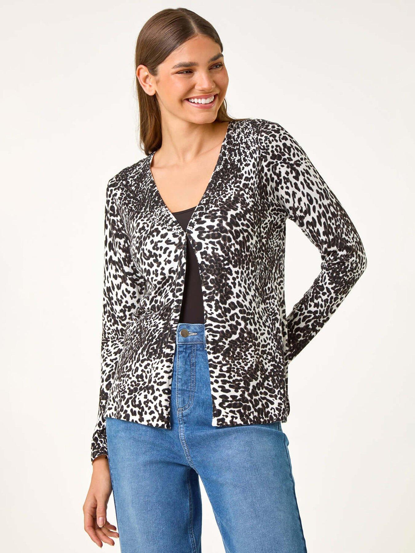 Black leopard print cardigan best sale