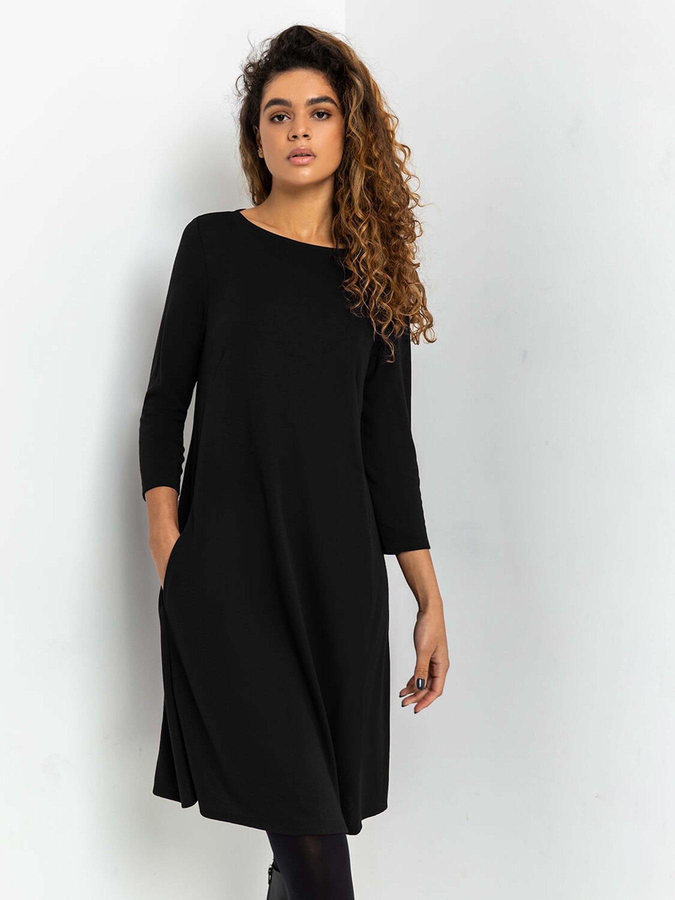 undefined A-line Pocket Detail Swing Dress - Black