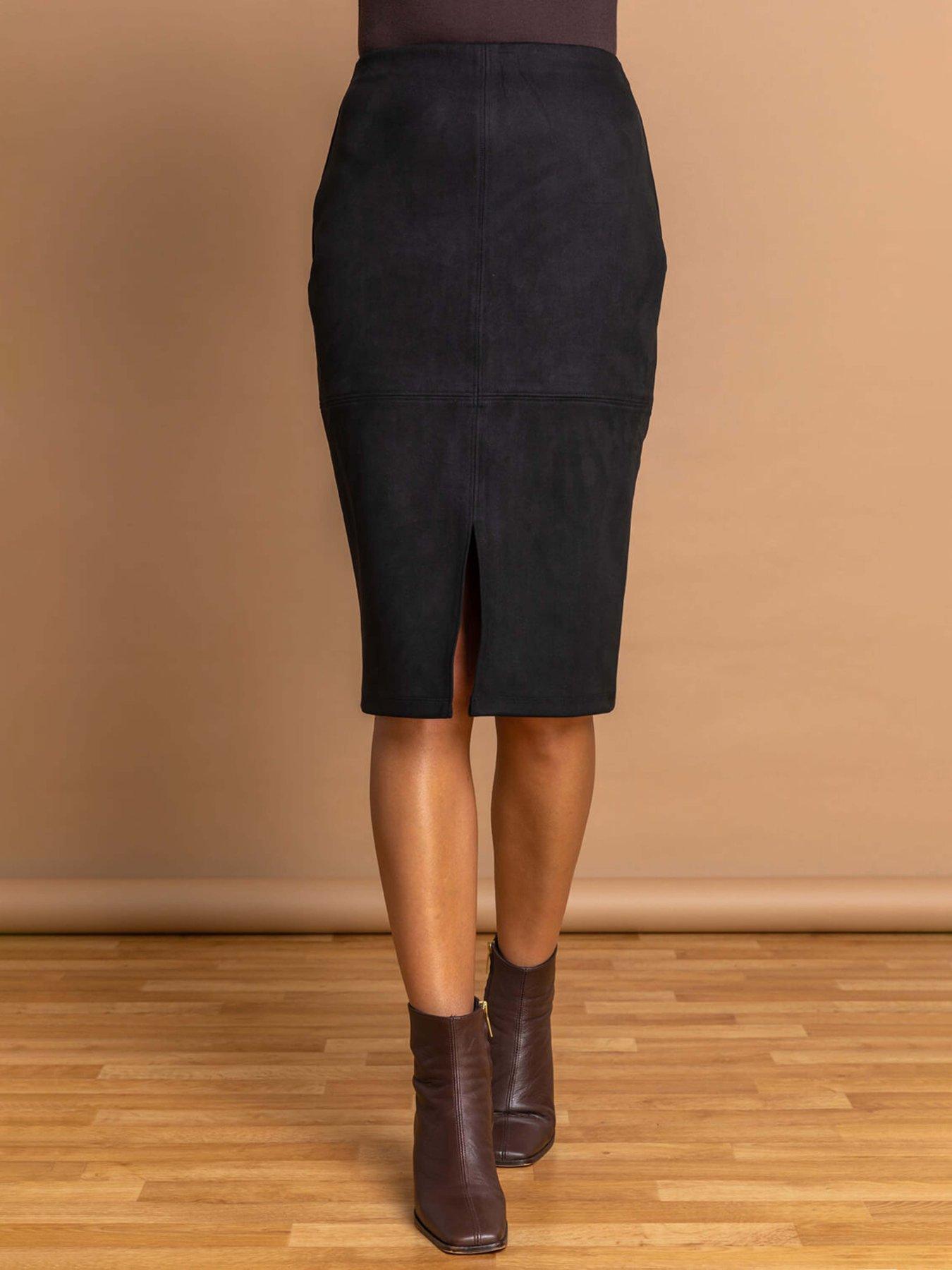 Roman Suedette Stretch Pencil Skirt - Black