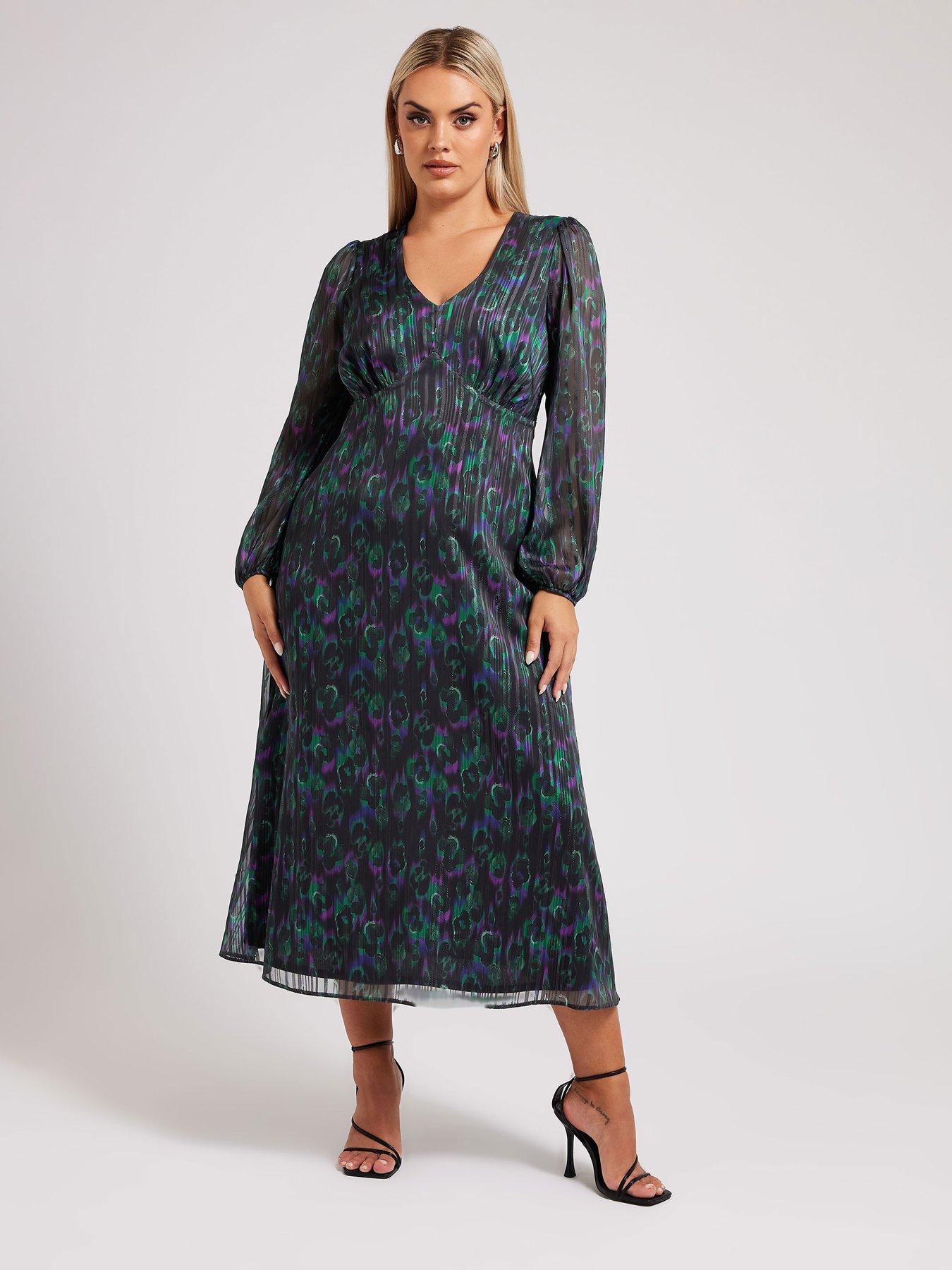 undefined Curve Satin Animal Print Midaxi Dress - Black