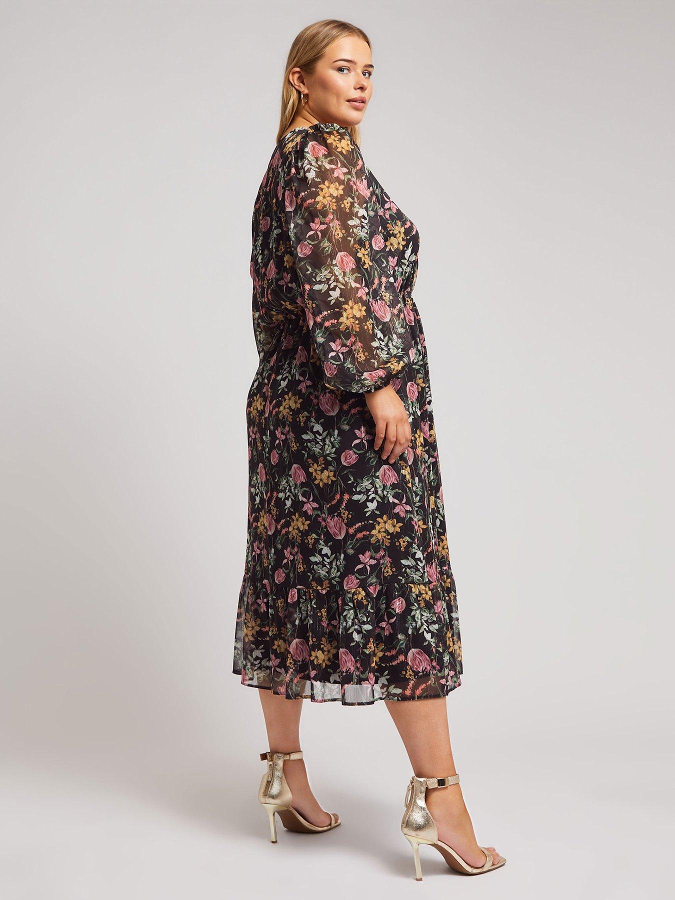Image 2 of 4 of Yours Curve Large Floral Midaxi Dress - Black