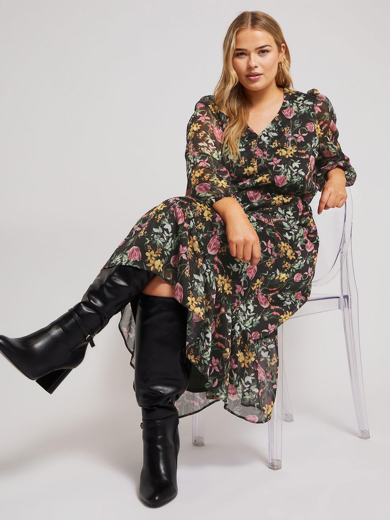Image 3 of 4 of Yours Curve Large Floral Midaxi Dress - Black