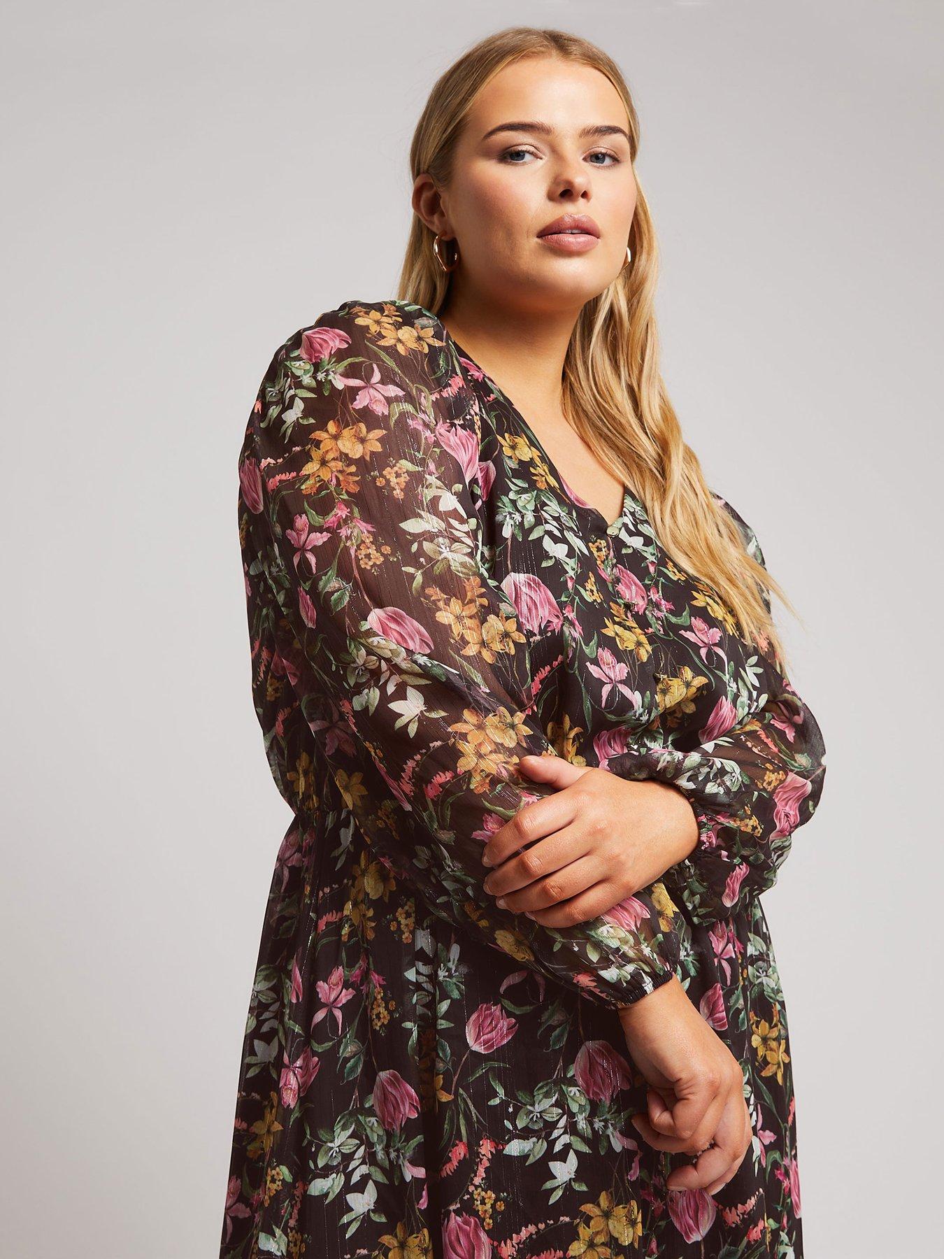 Image 4 of 4 of Yours Curve Large Floral Midaxi Dress - Black