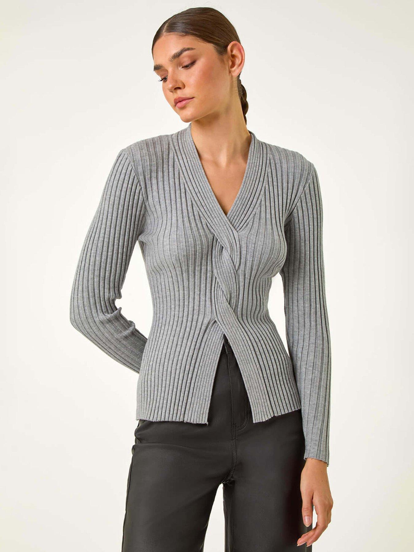 undefined Cable Split Detail Rib Jumper - Grey