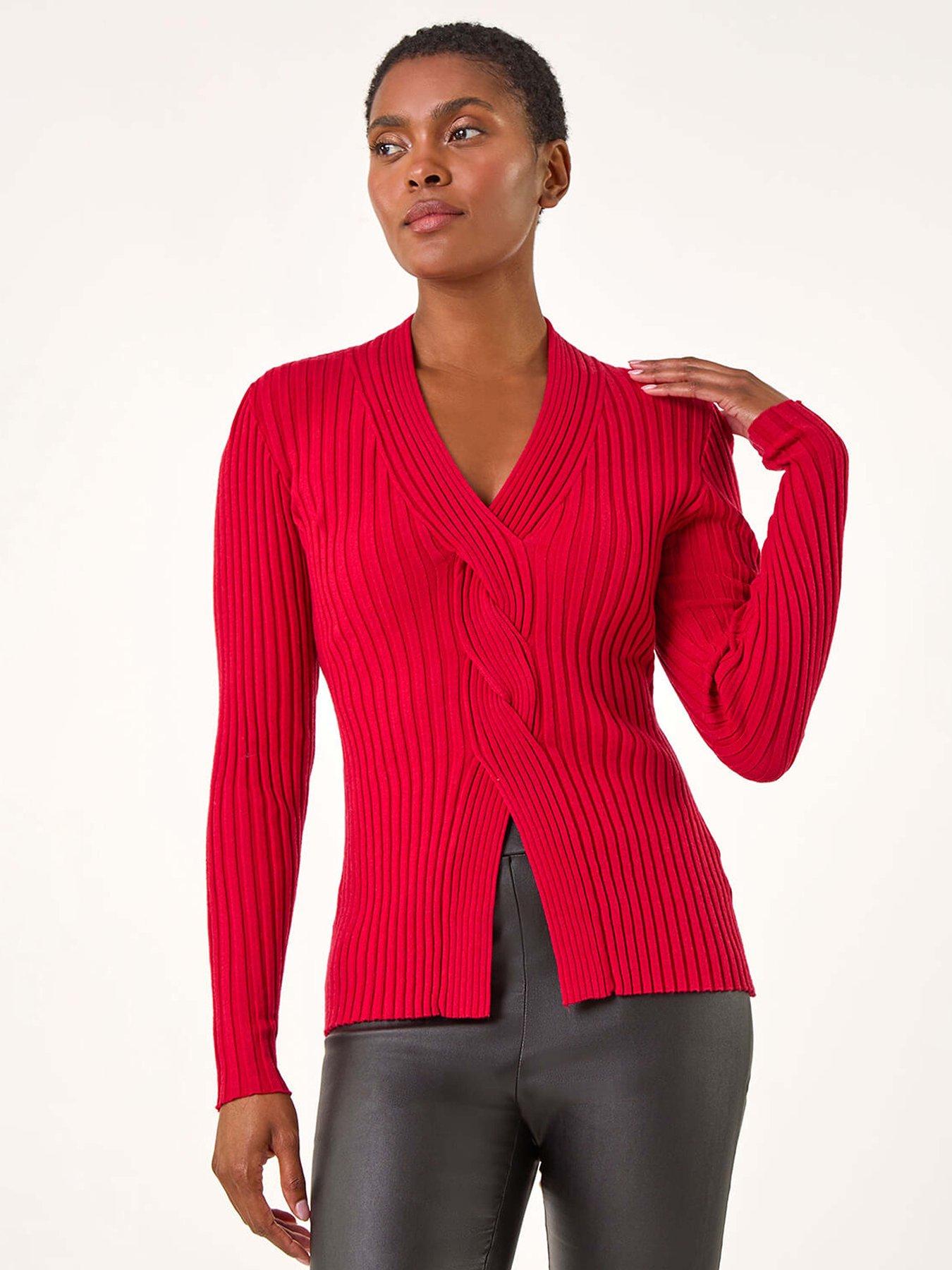 undefined Cable Split Detail Rib Jumper - Red