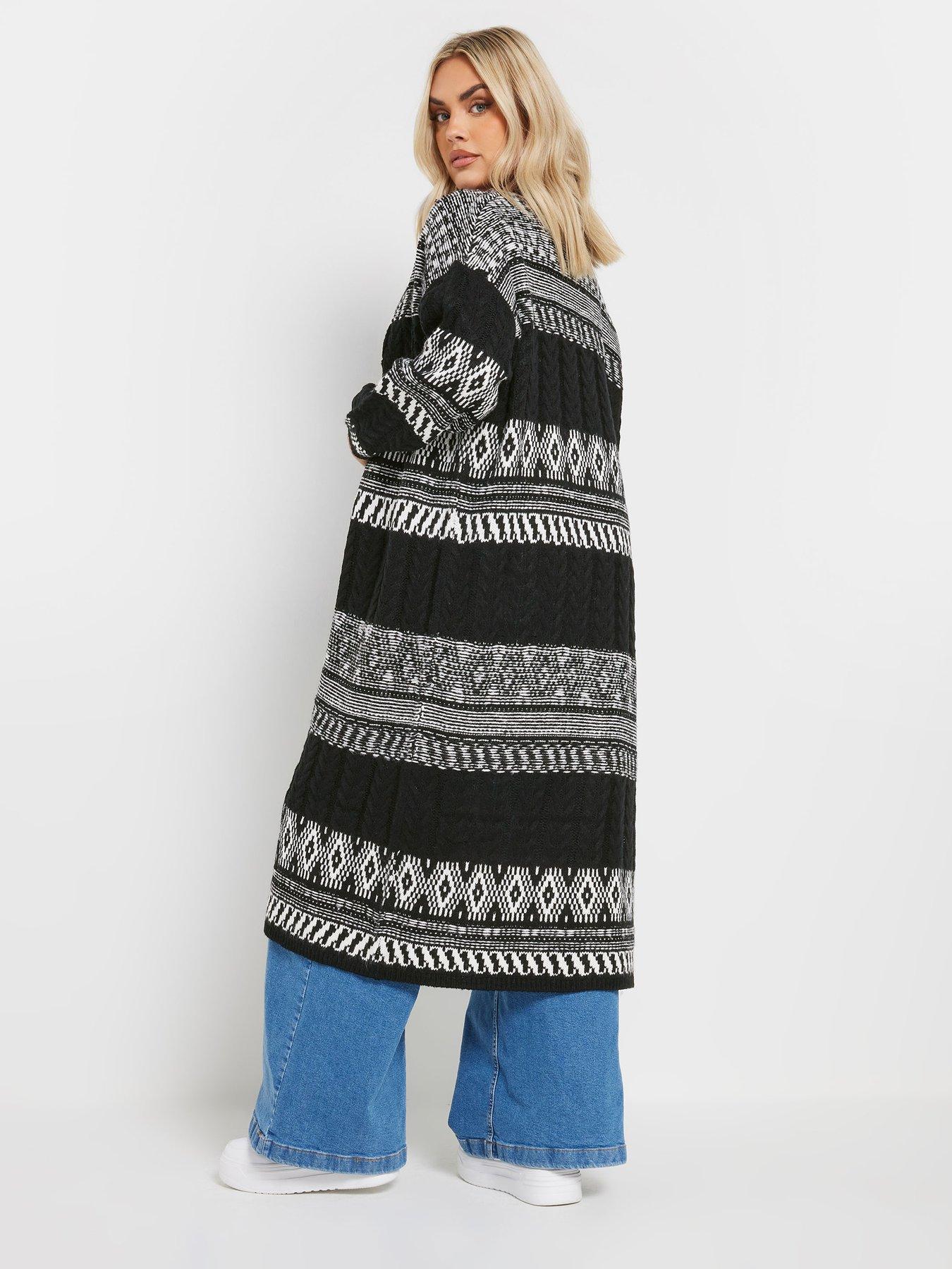 Image 2 of 4 of Yours Curve Fairisle Longline Cable Cardigan - White