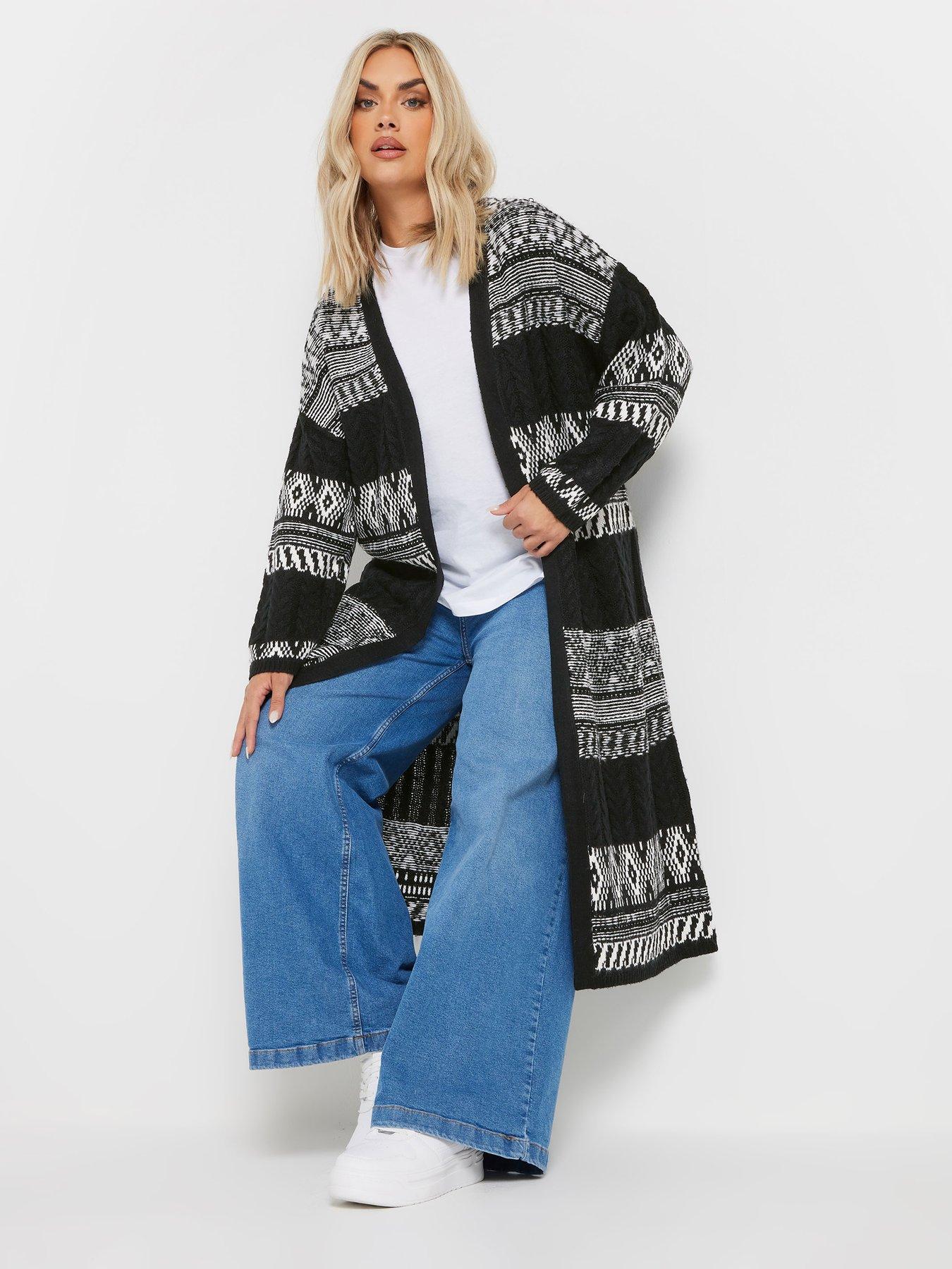 Image 3 of 4 of Yours Curve Fairisle Longline Cable Cardigan - White