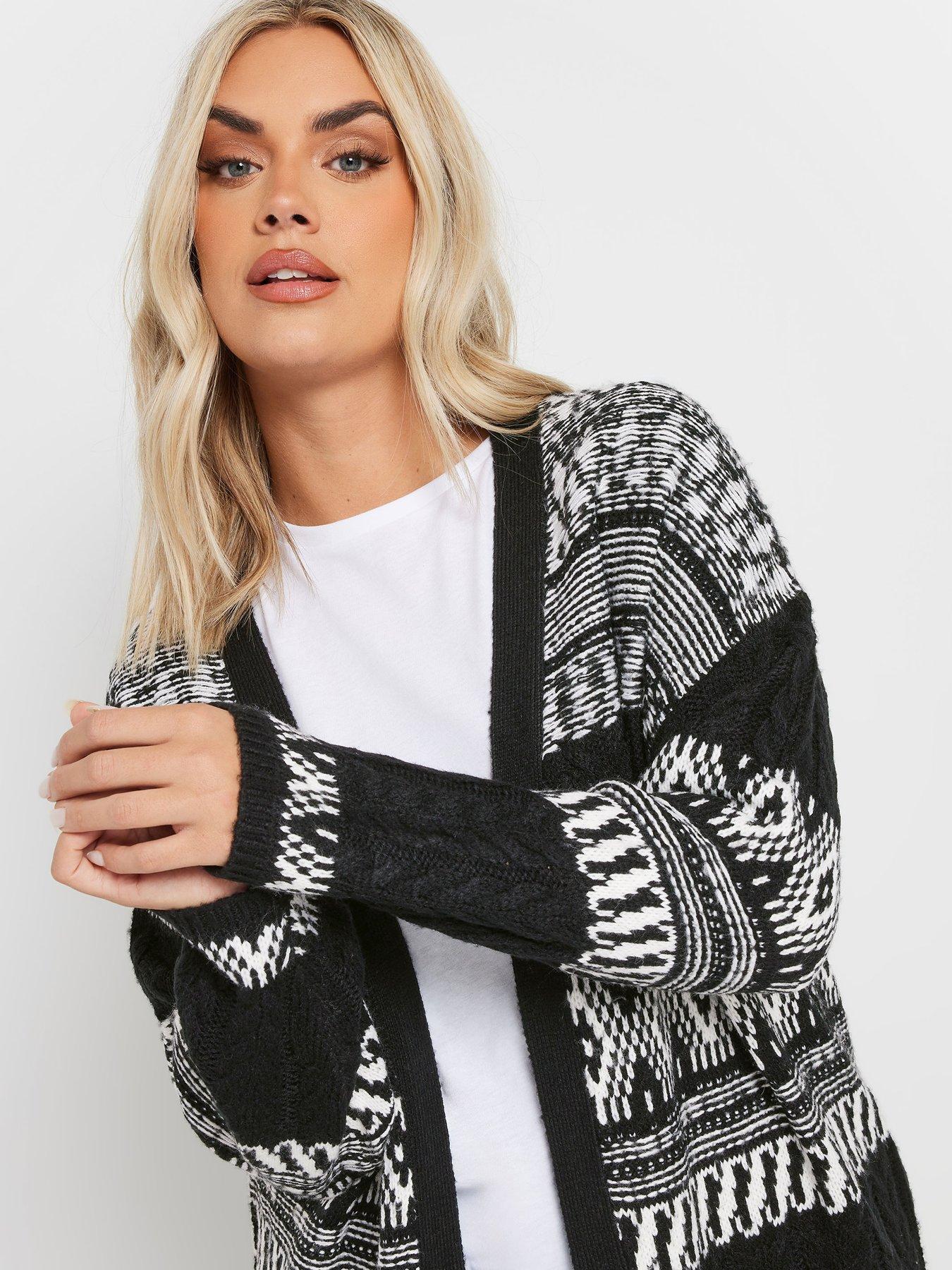 Image 4 of 4 of Yours Curve Fairisle Longline Cable Cardigan - White