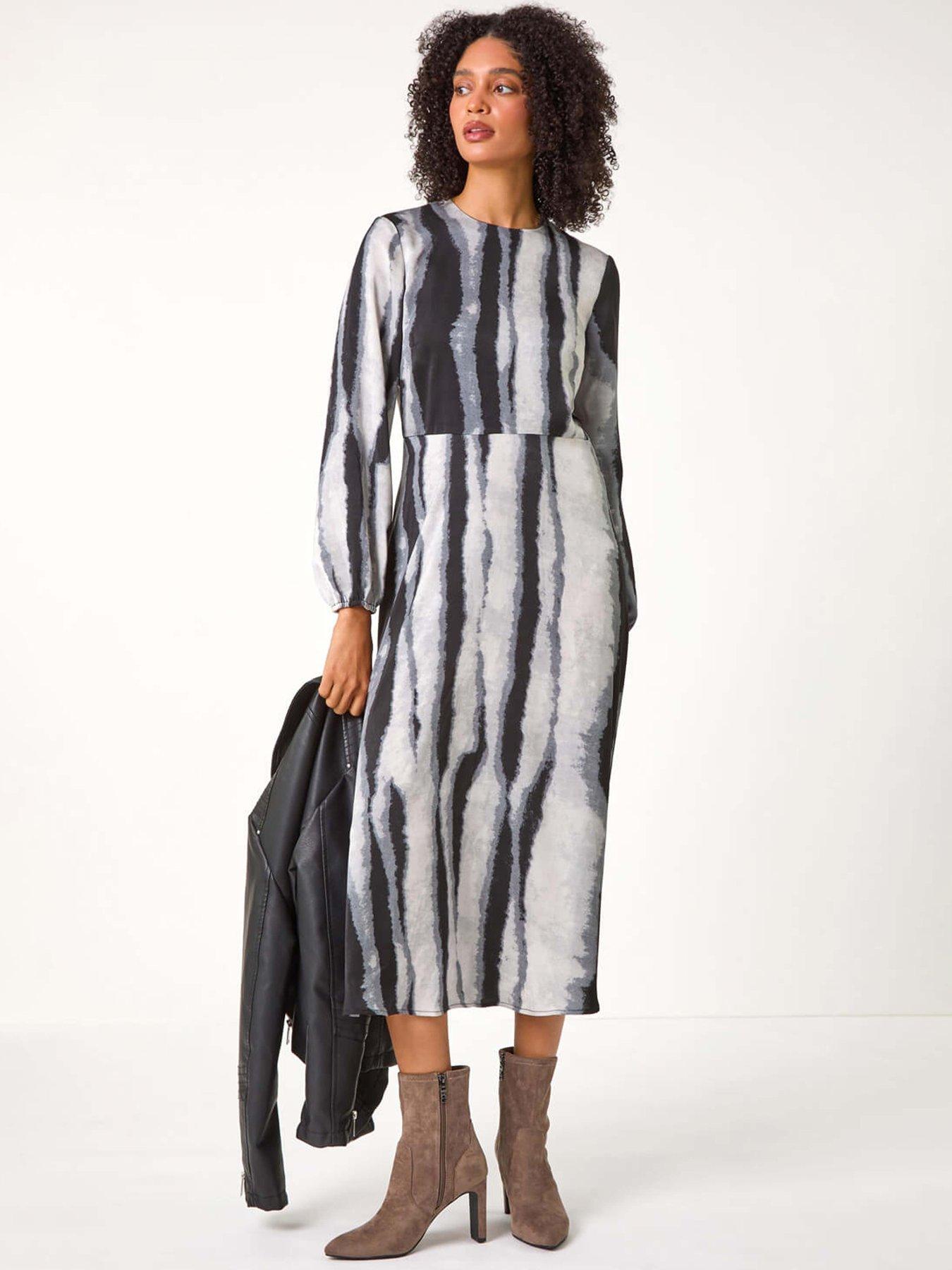 Roman Shadow Stripe Print Midi Dress Grey Very