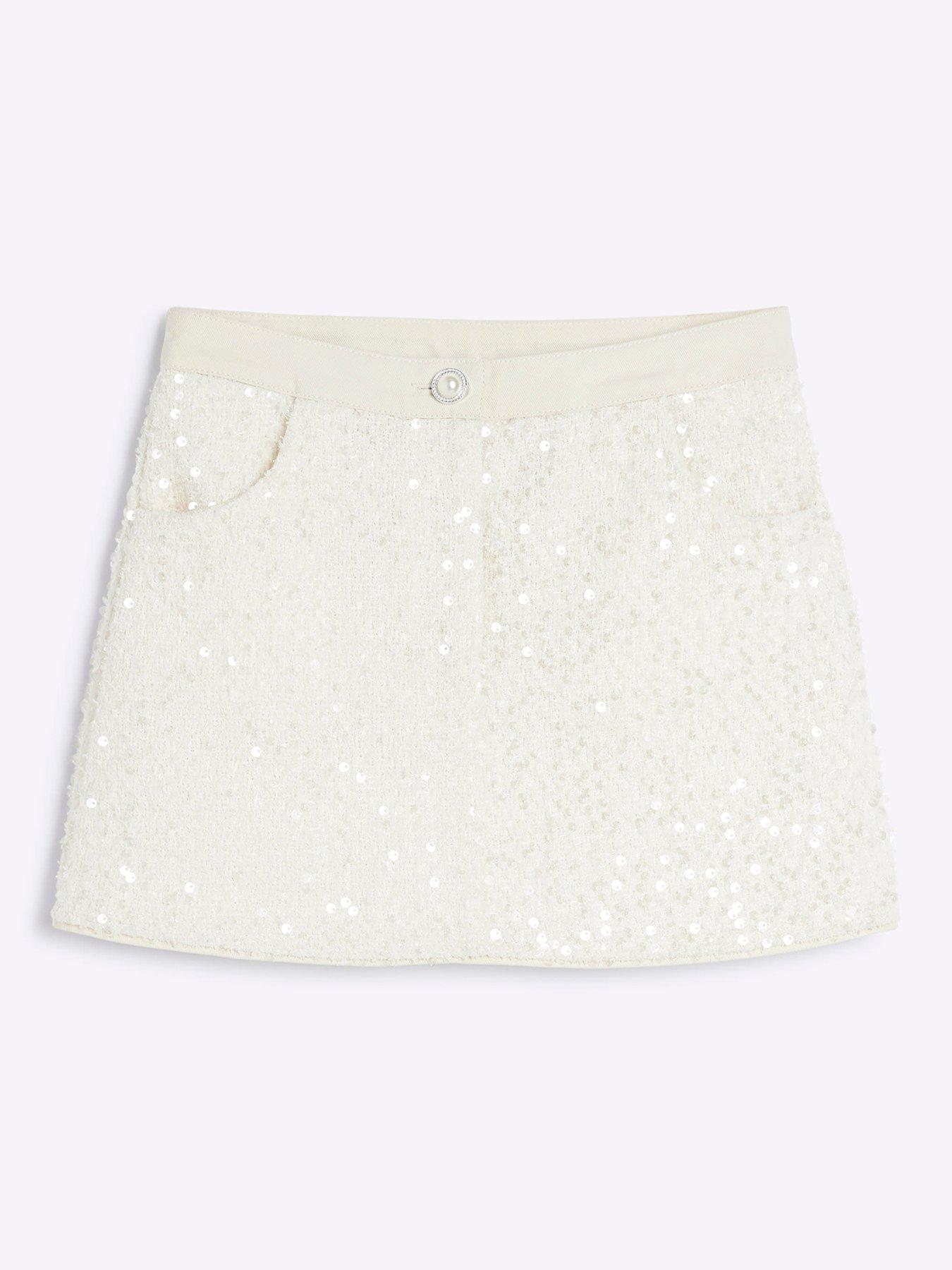 undefined Girls Sequin Twill Skirt - Cream