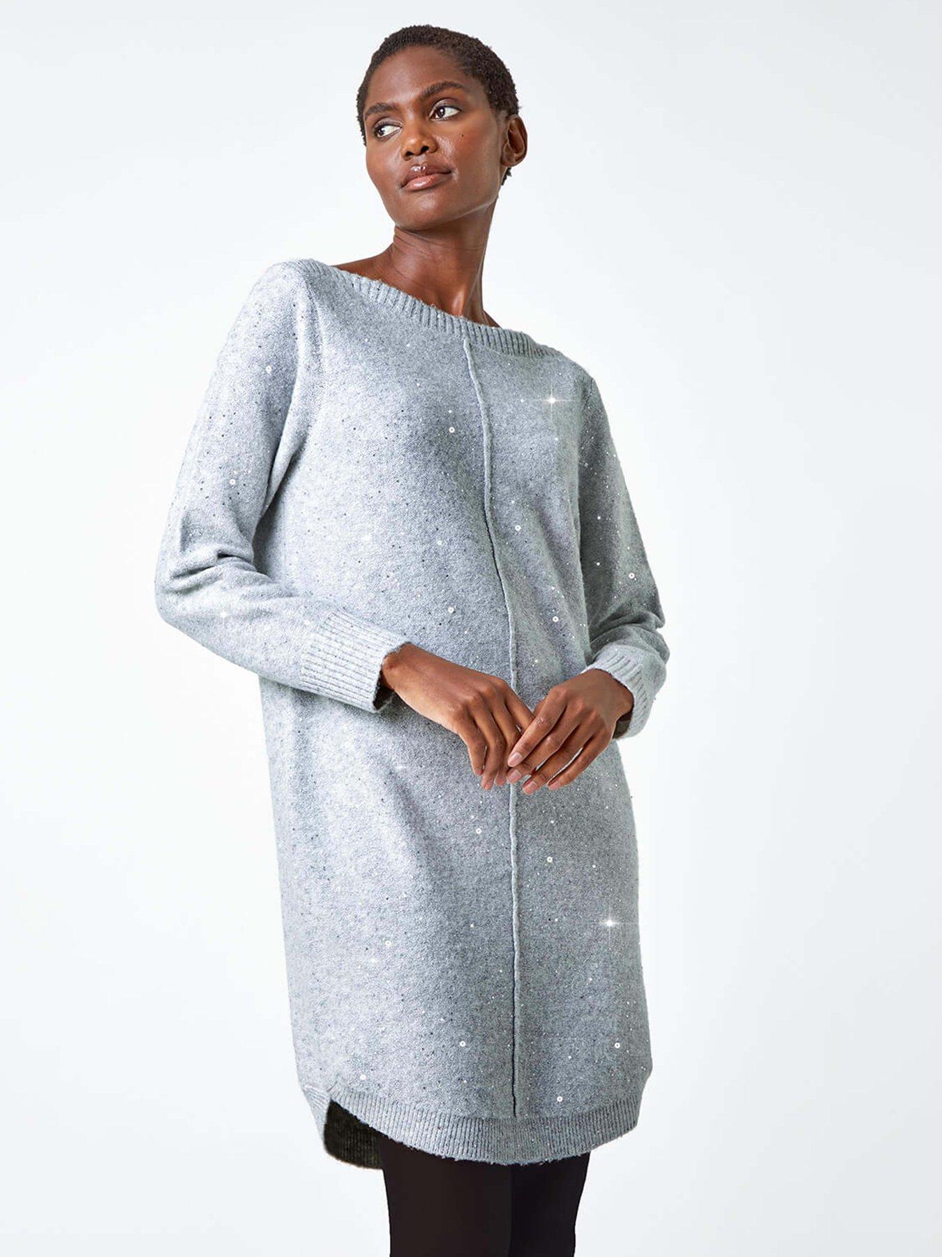 Roman Sequin Embellished Stretch Jumper Dress Grey Very