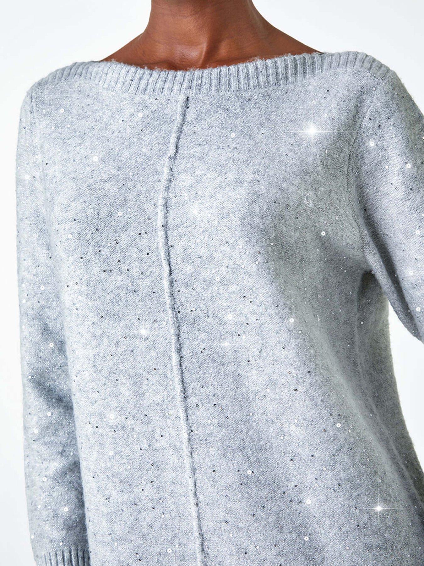 Roman Sequin Embellished Stretch Jumper Dress Grey Very