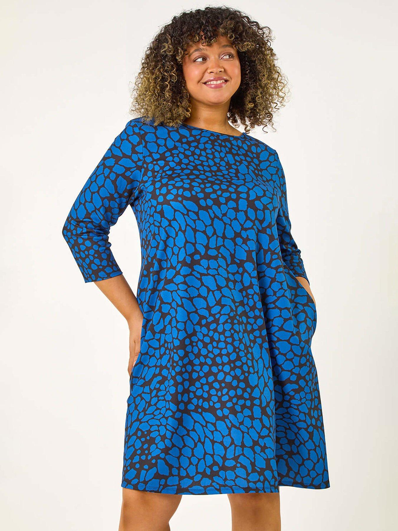 Image 1 of 5 of Roman Curve Abstract Print Stretch Swing Dress - Royal Blue