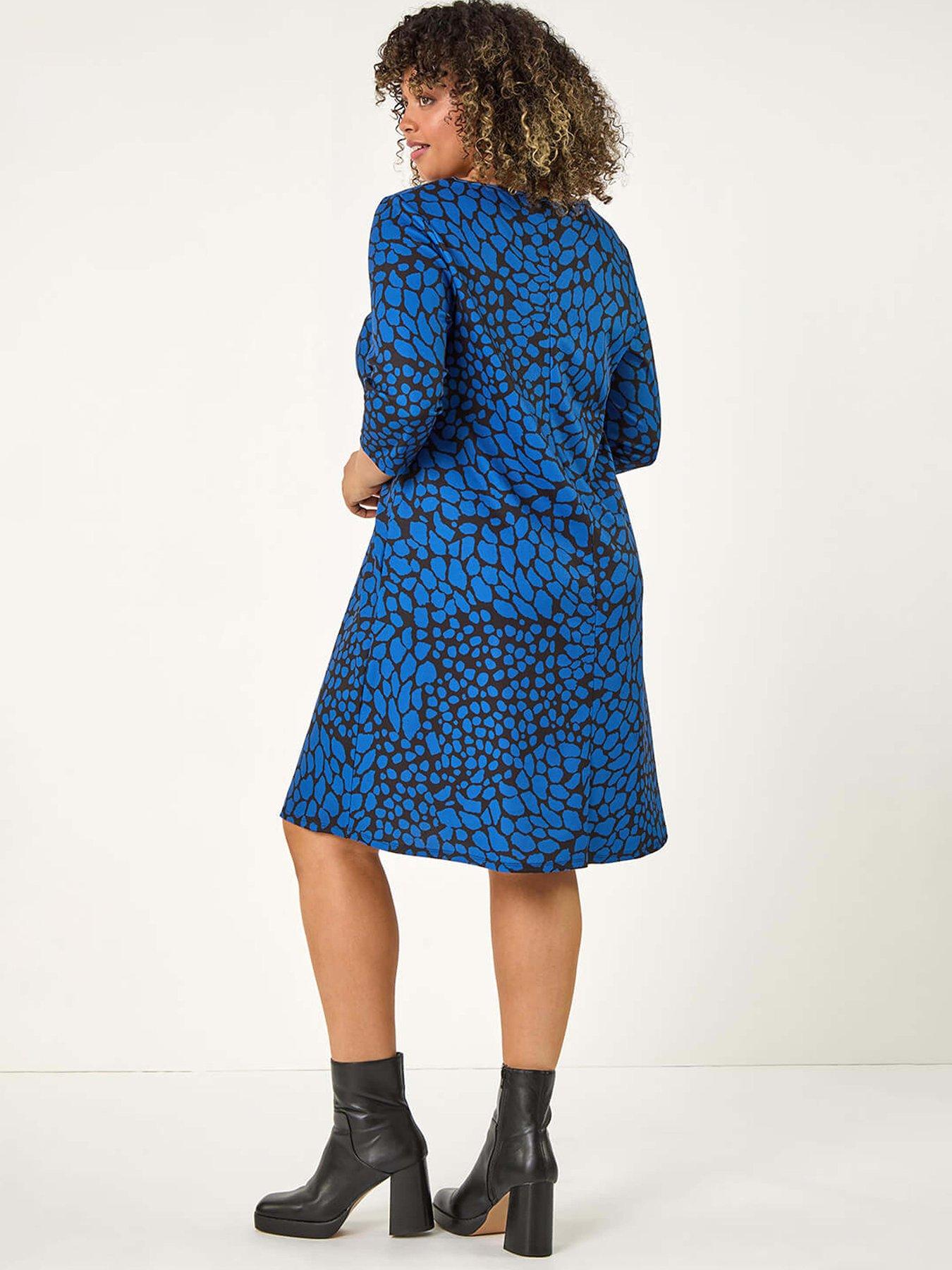 Image 2 of 5 of Roman Curve Abstract Print Stretch Swing Dress - Royal Blue
